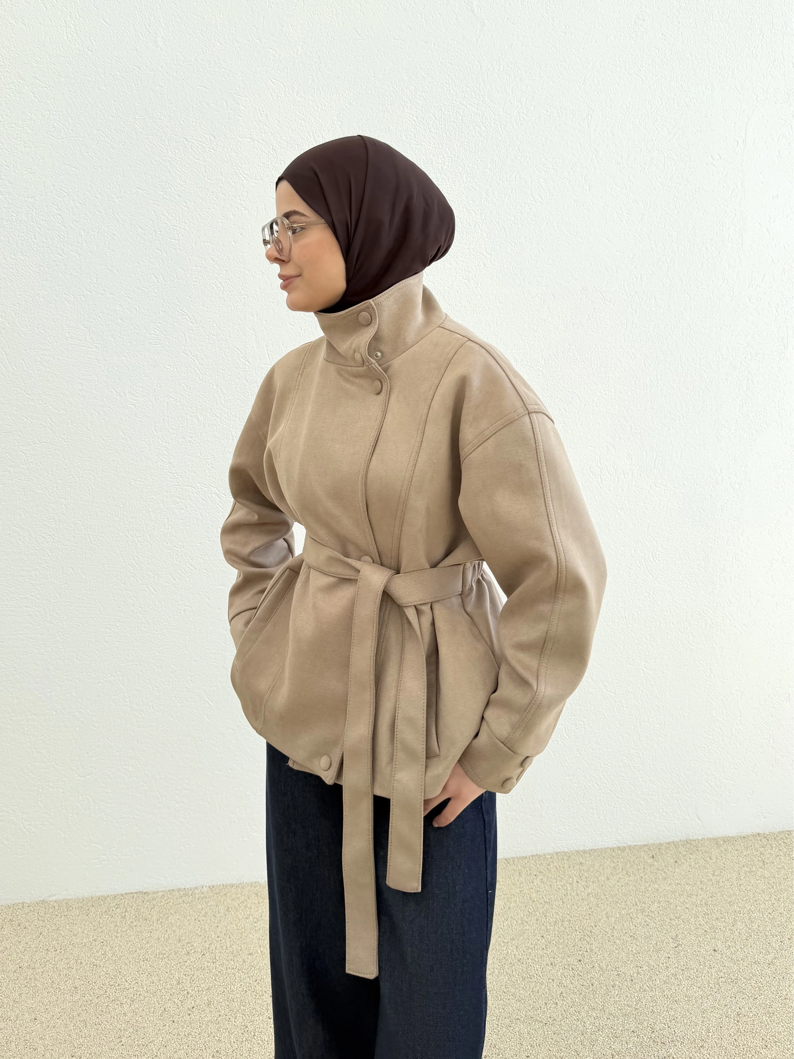 2156 SÜET ARKASI LASTİKLİ TRENCH BEJ