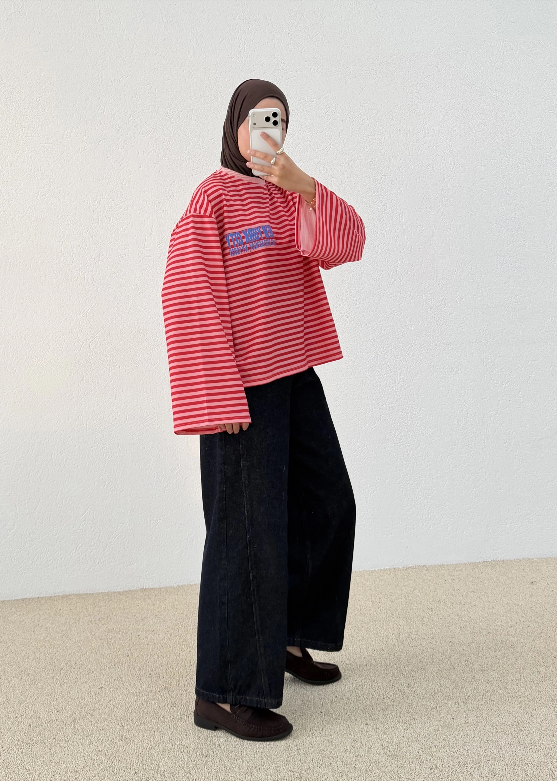 3073 PARİS CİZGİLİ BASİC SWEAT KIRMIZI