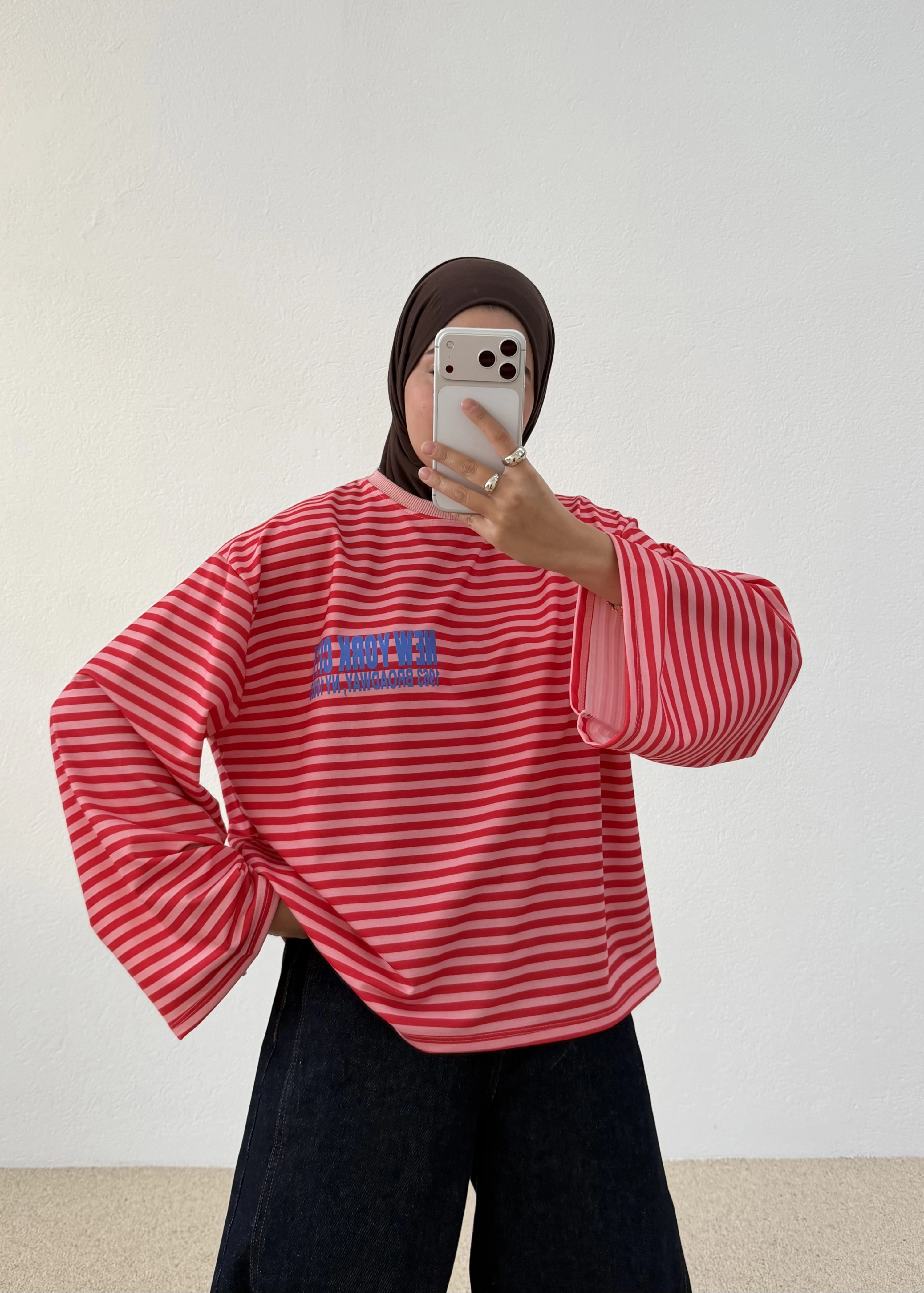 3073 PARİS CİZGİLİ BASİC SWEAT KIRMIZI