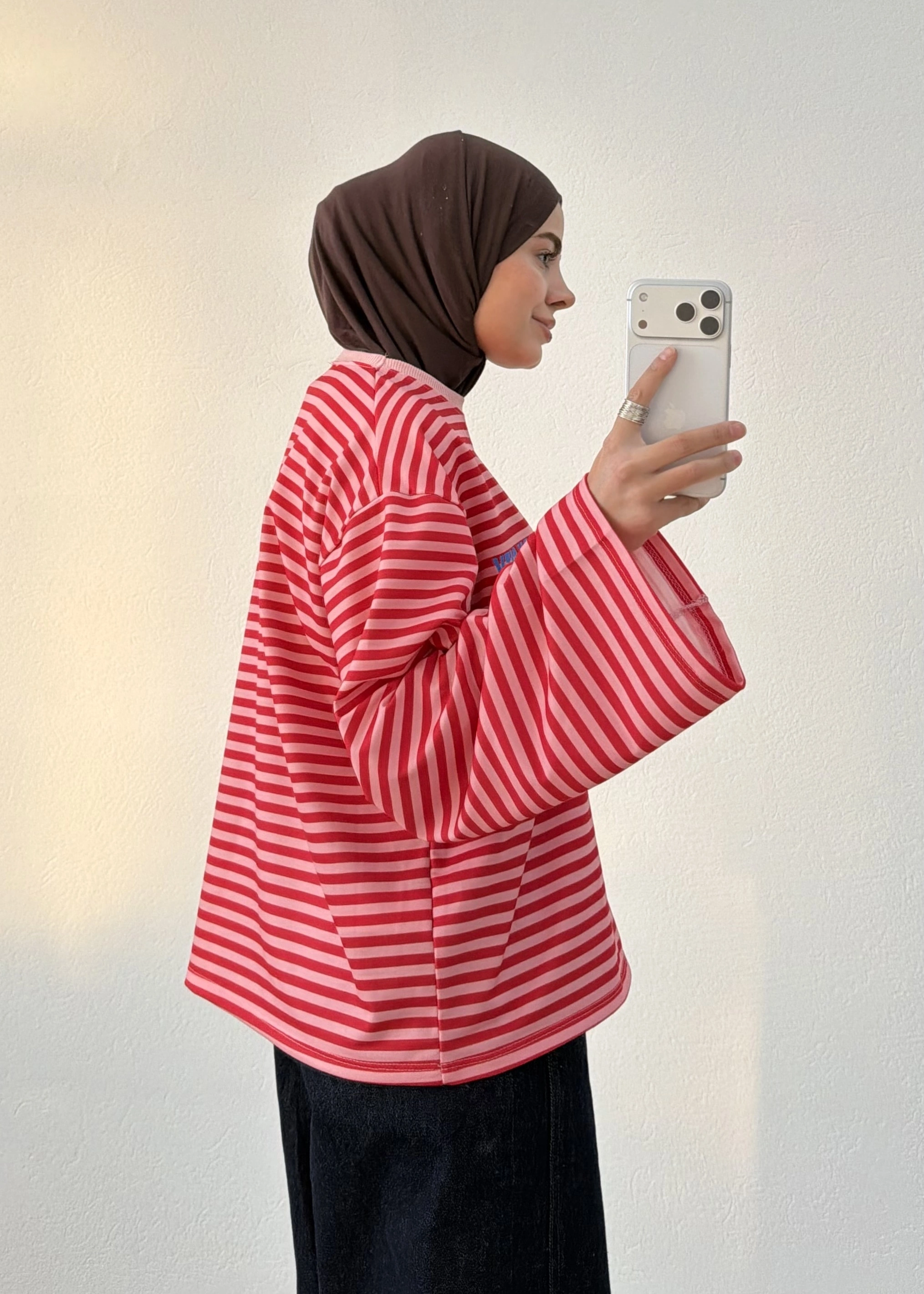 3073 PARİS CİZGİLİ BASİC SWEAT KIRMIZI