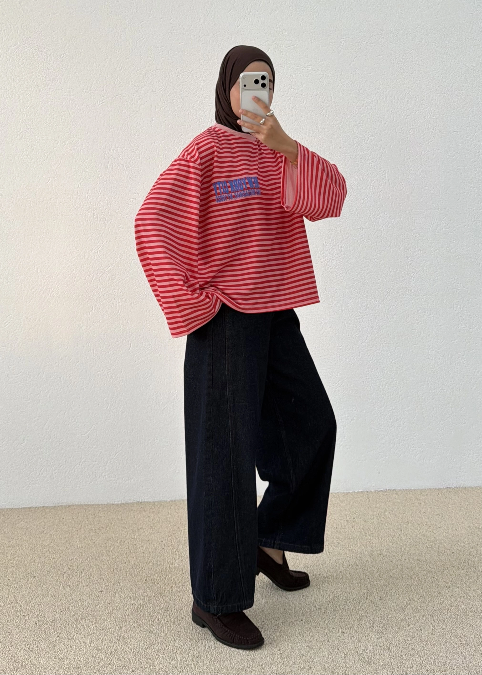 3073 PARİS CİZGİLİ BASİC SWEAT KIRMIZI