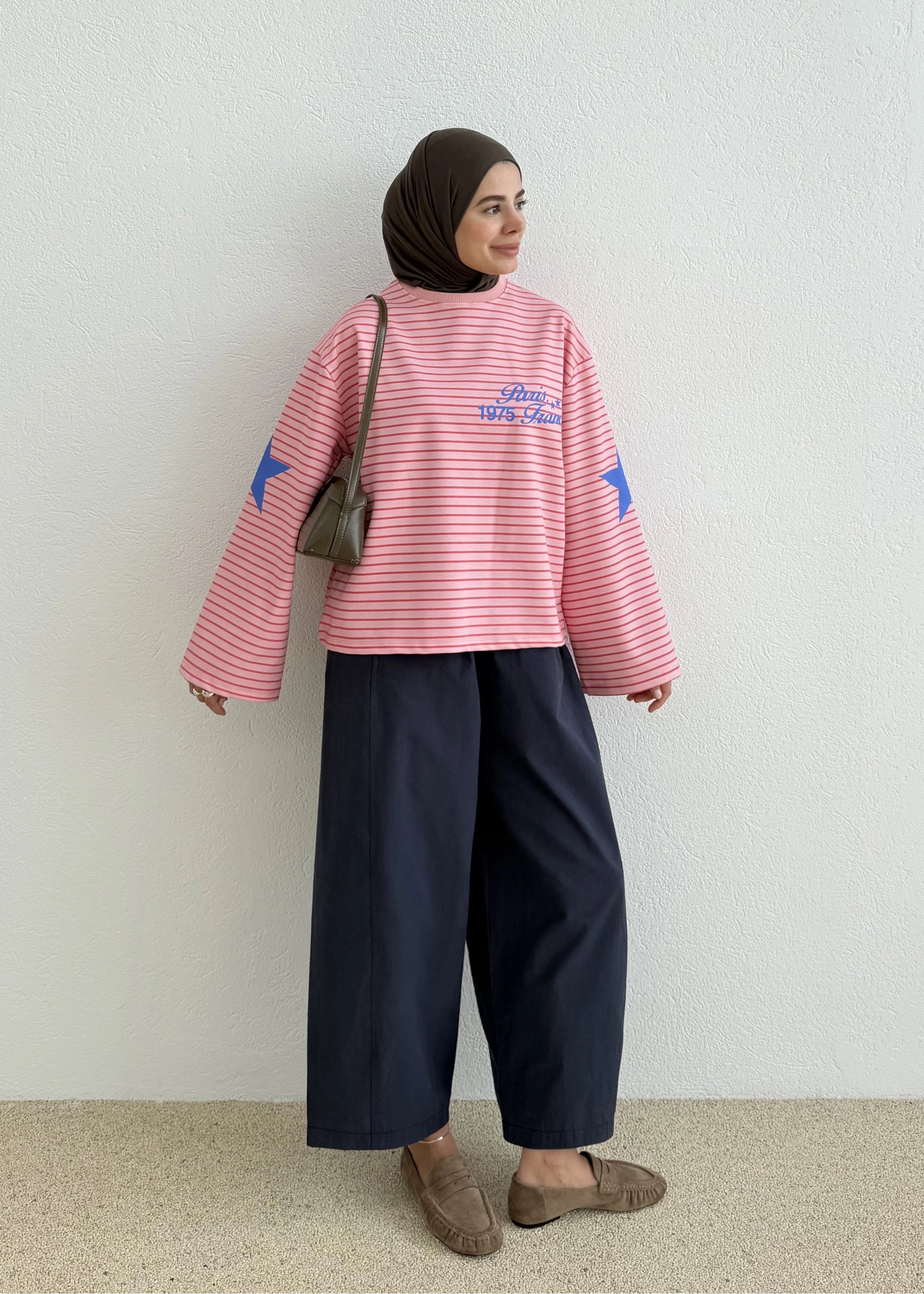 3073 PARİS CİZGİLİ SWEAT PEMBE