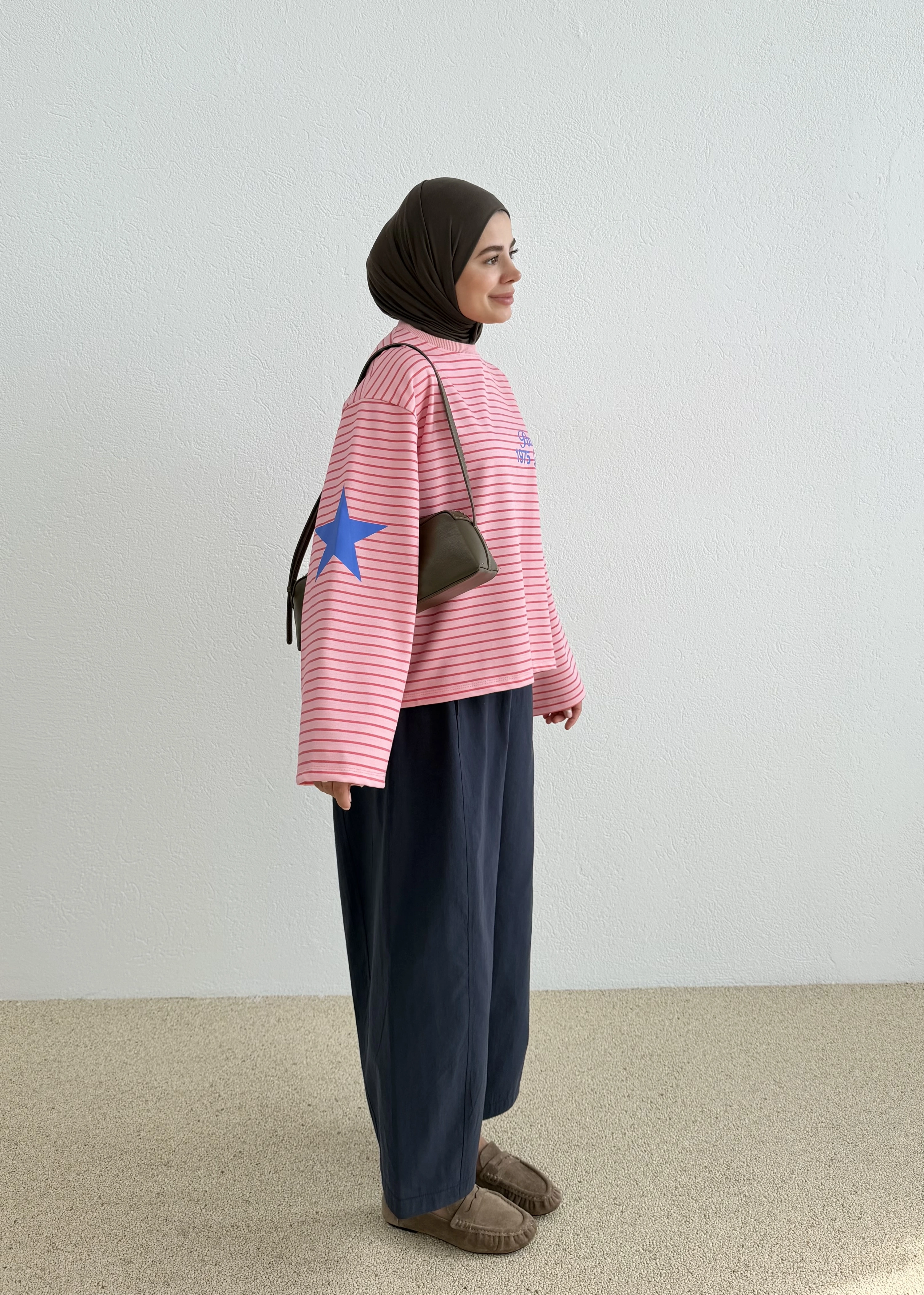 3073 PARİS CİZGİLİ SWEAT PEMBE