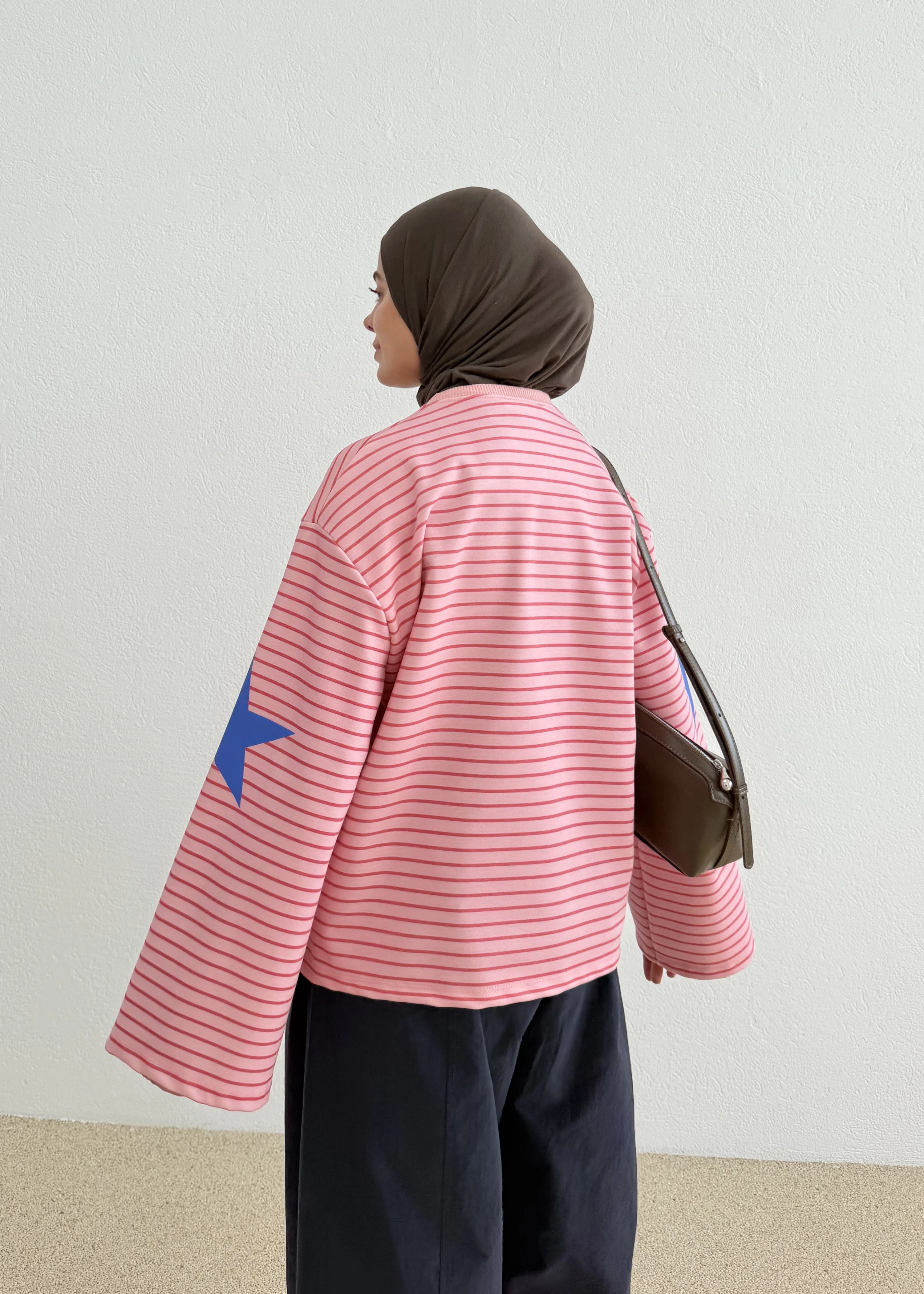 3073 PARİS CİZGİLİ SWEAT PEMBE