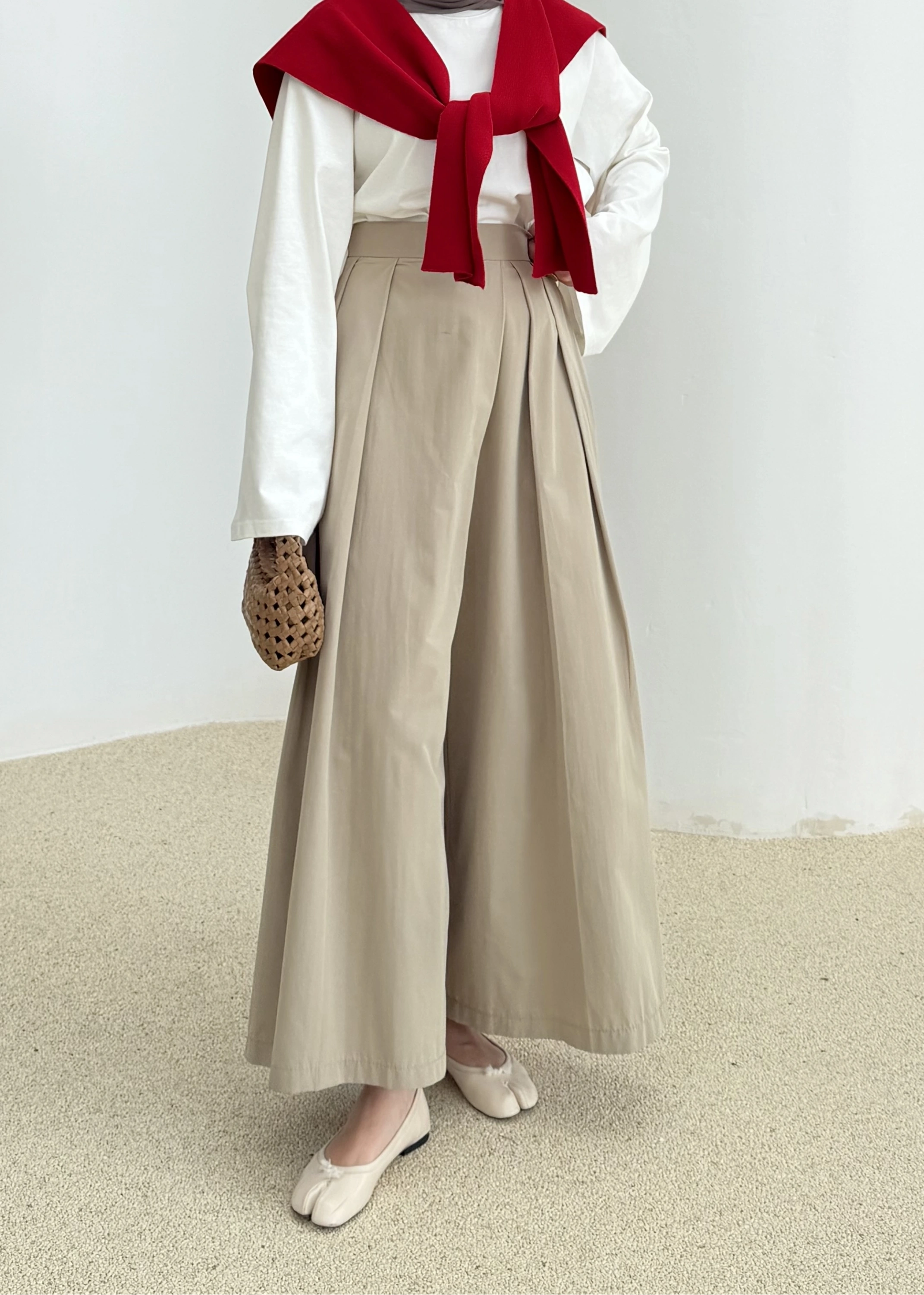 3846 pileli pantolon koyu bej