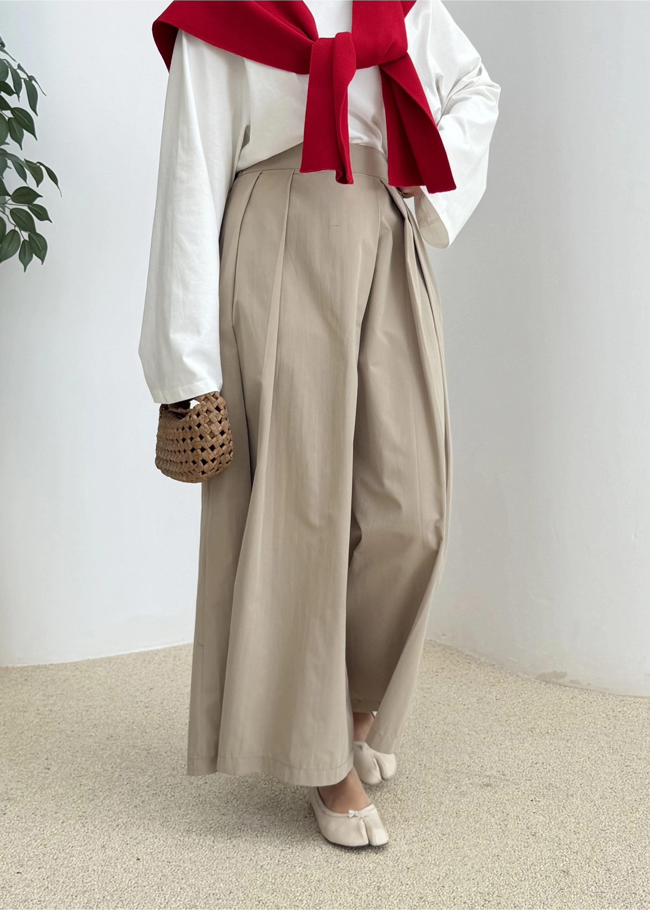 3846 pileli pantolon koyu bej