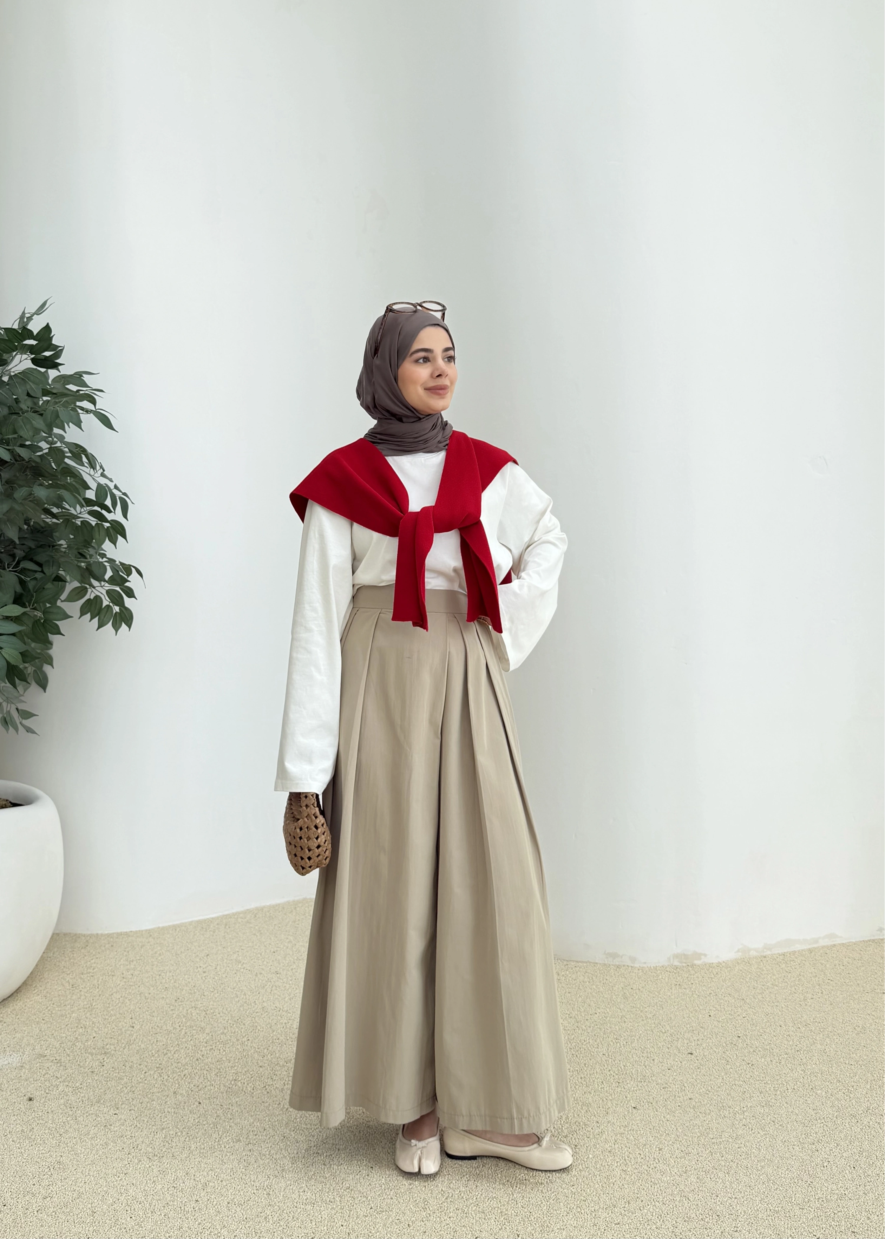 3846 pileli pantolon koyu bej