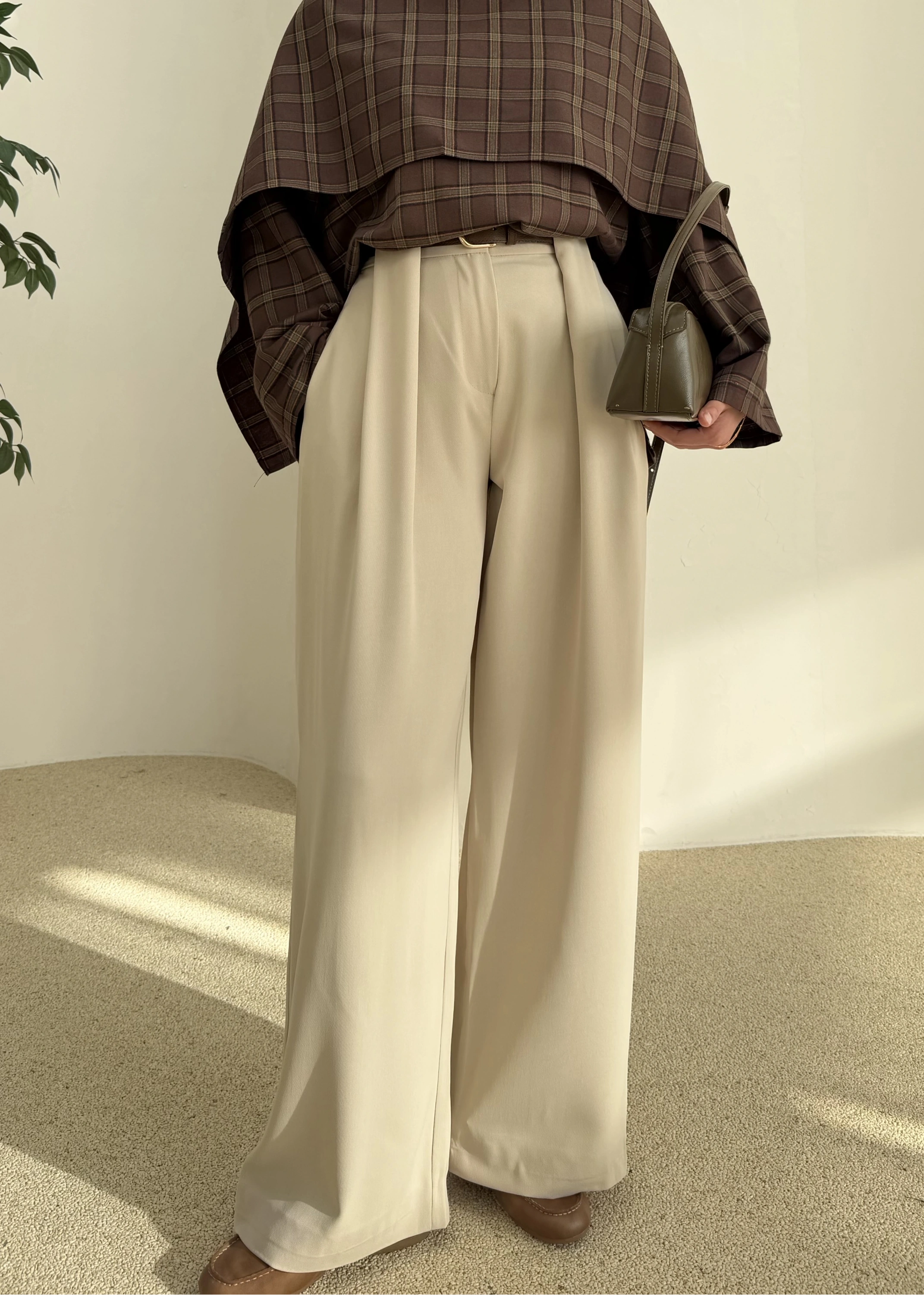 3855 YÜKSEK BEL kemerli PALAZZO Taş