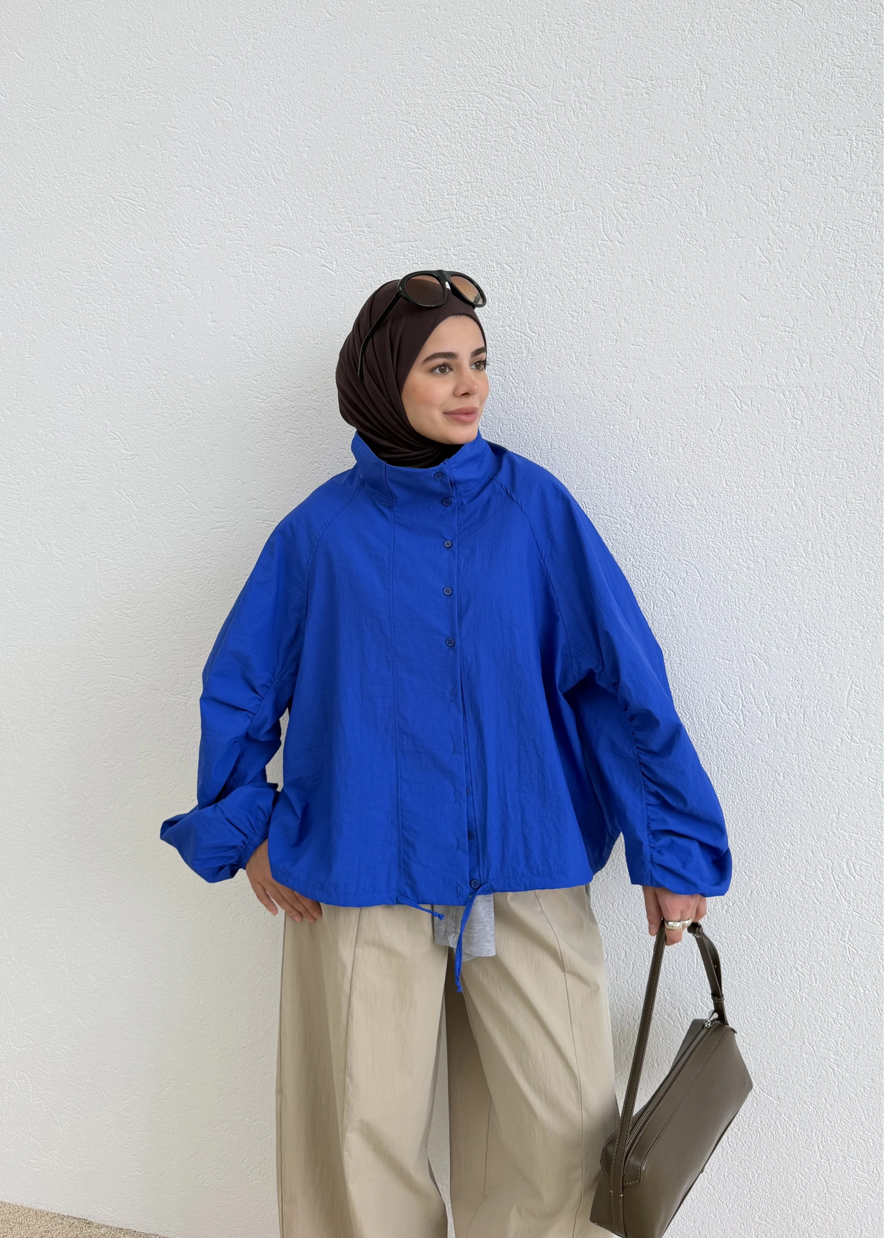 508418 FLW BOMBER GÖMLEK SAKS MAVİ
