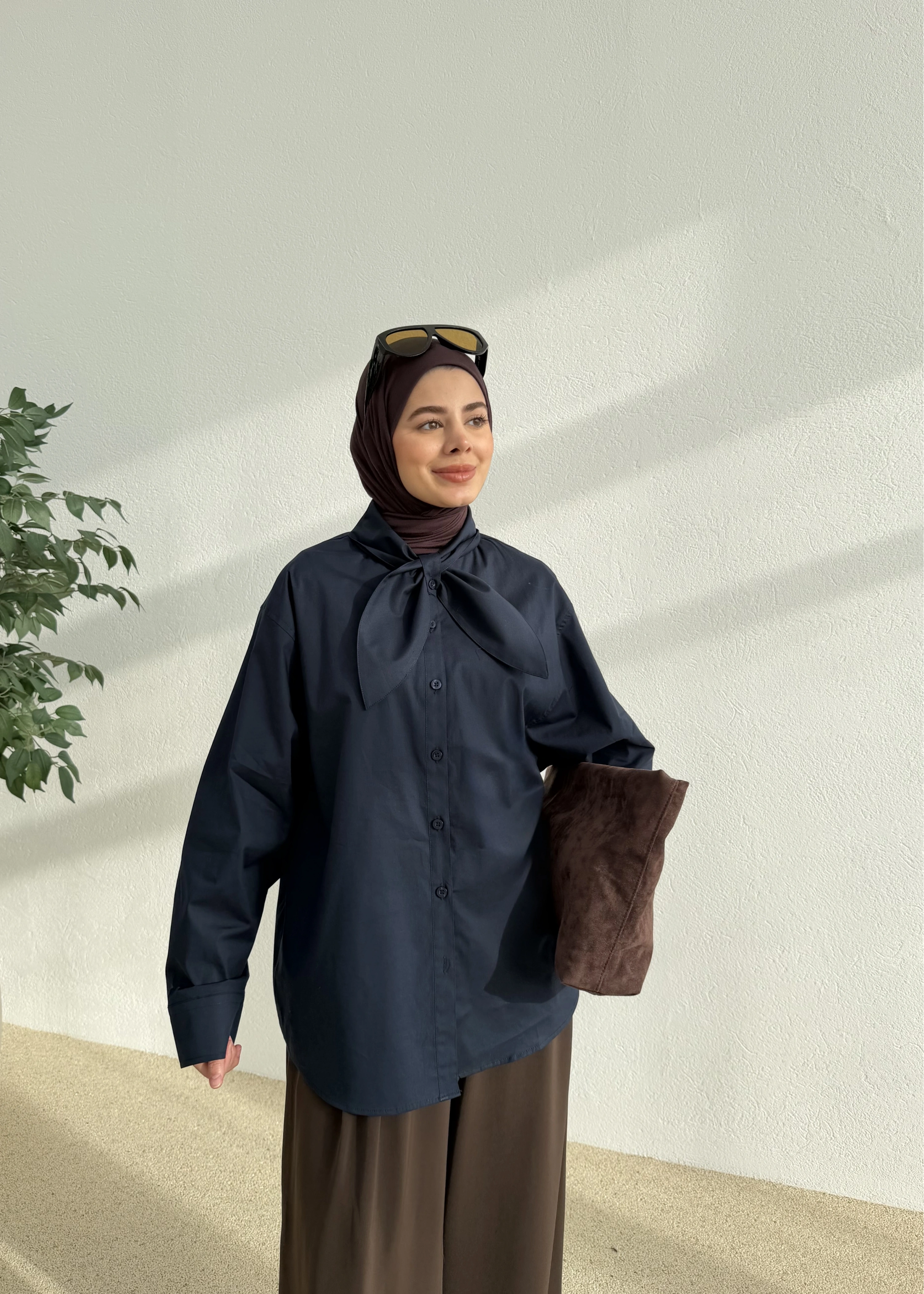 5407 FULAR YAKALI GÖMLEK LACİVERT