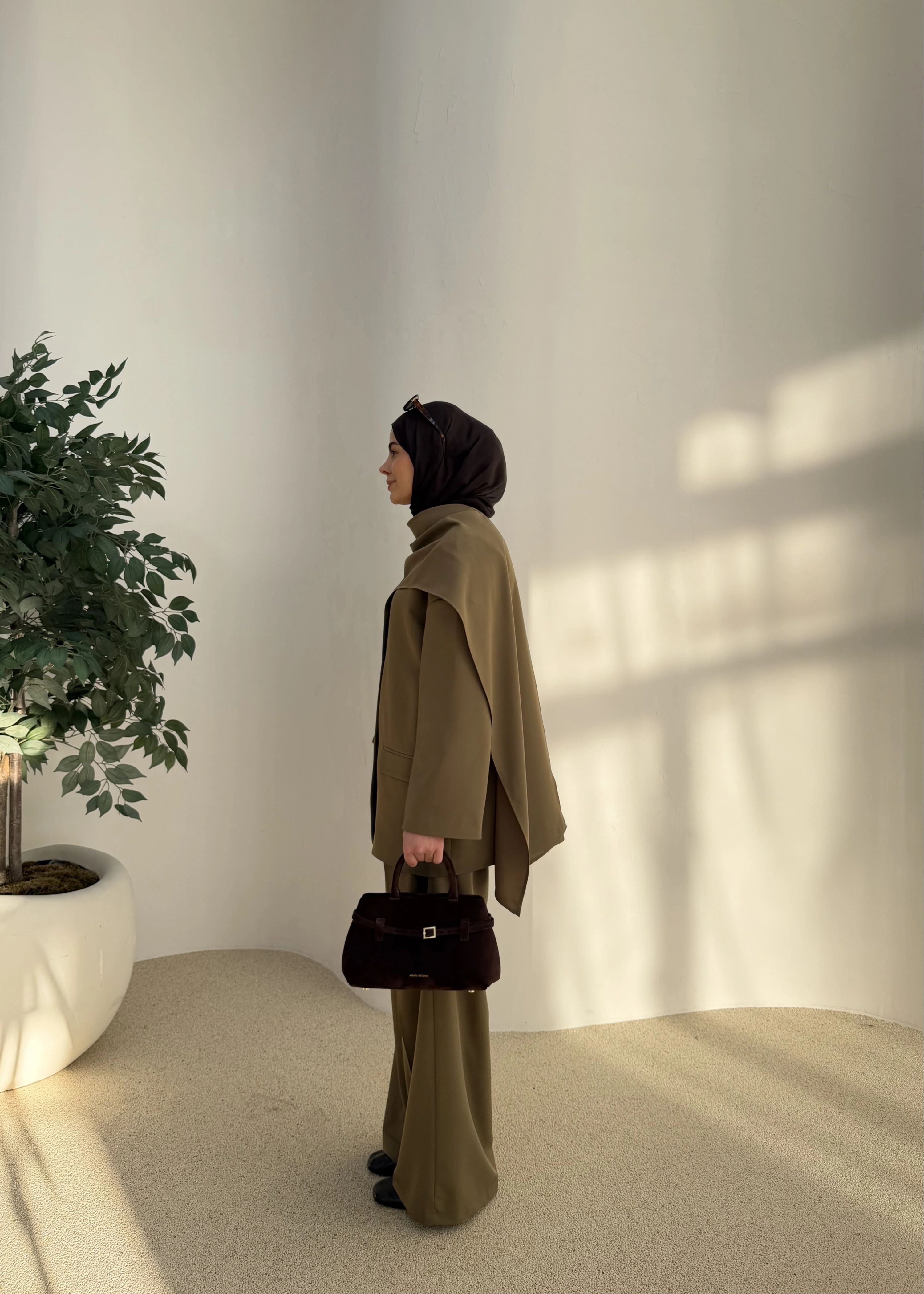 6003 Fularlı blazer ceket takım soft yeşil