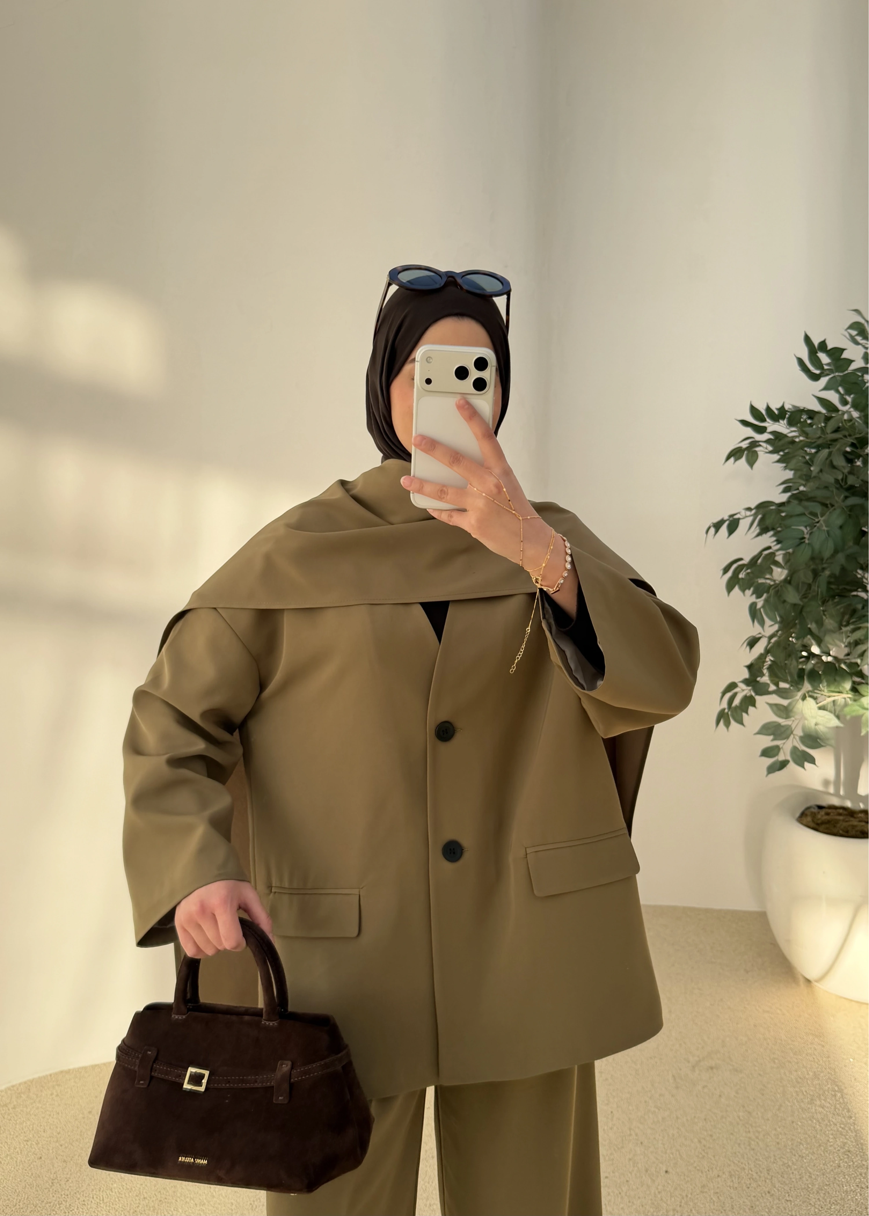 6003 Fularlı blazer ceket takım soft yeşil