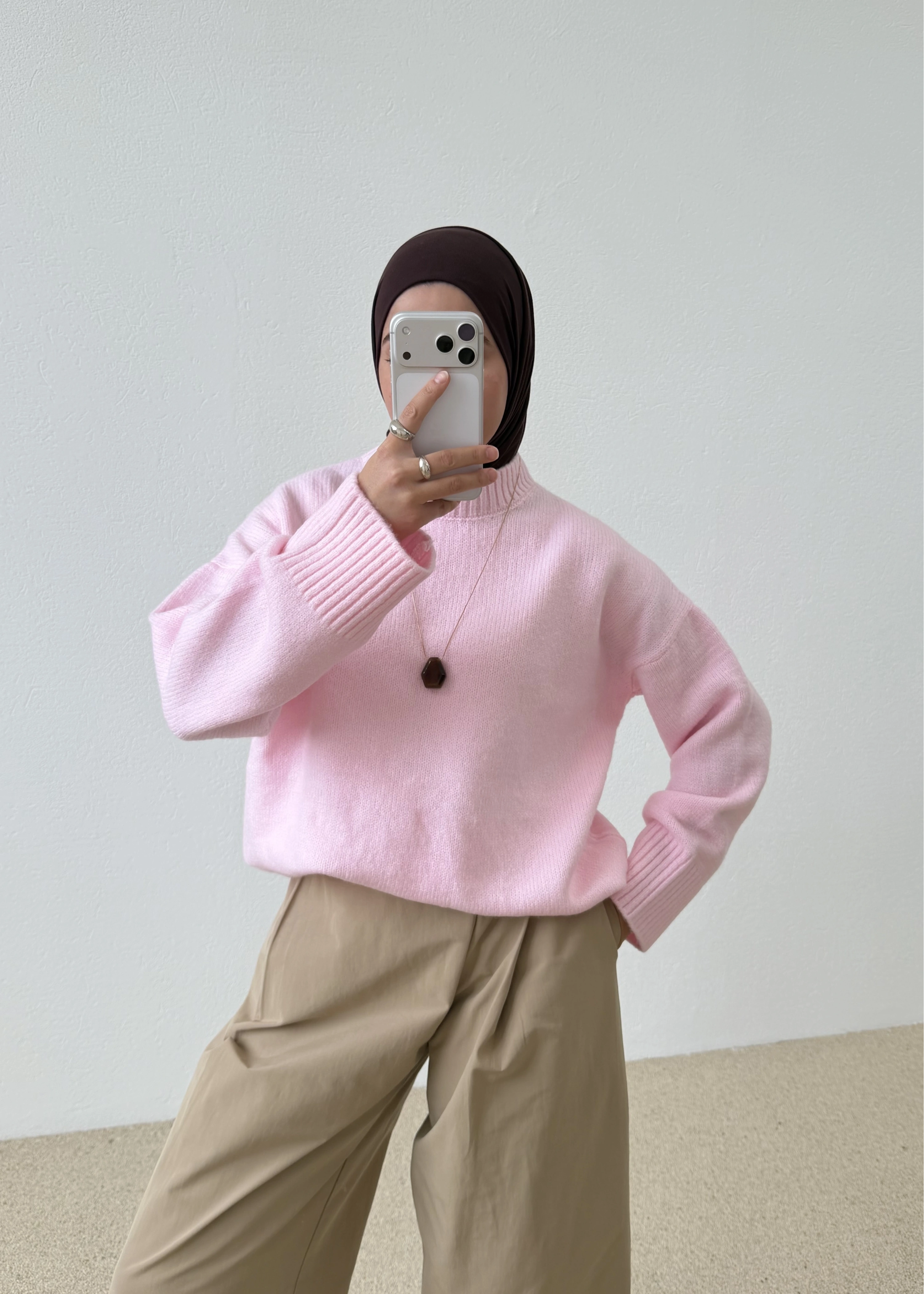 6668 BİSİKLET YAKA BASİC TRİKO KAZAK PEMBE