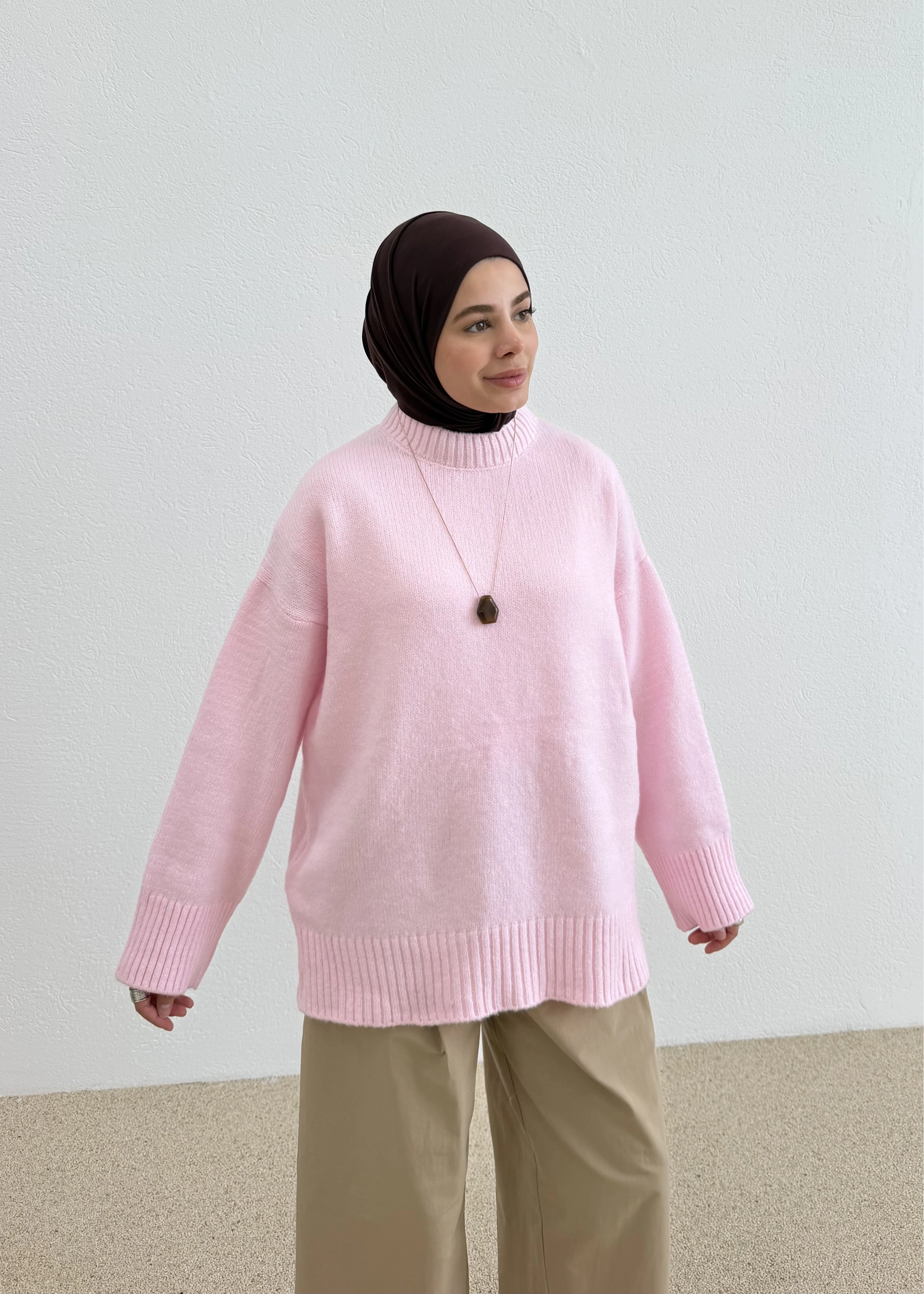 6668 BİSİKLET YAKA BASİC TRİKO KAZAK PEMBE