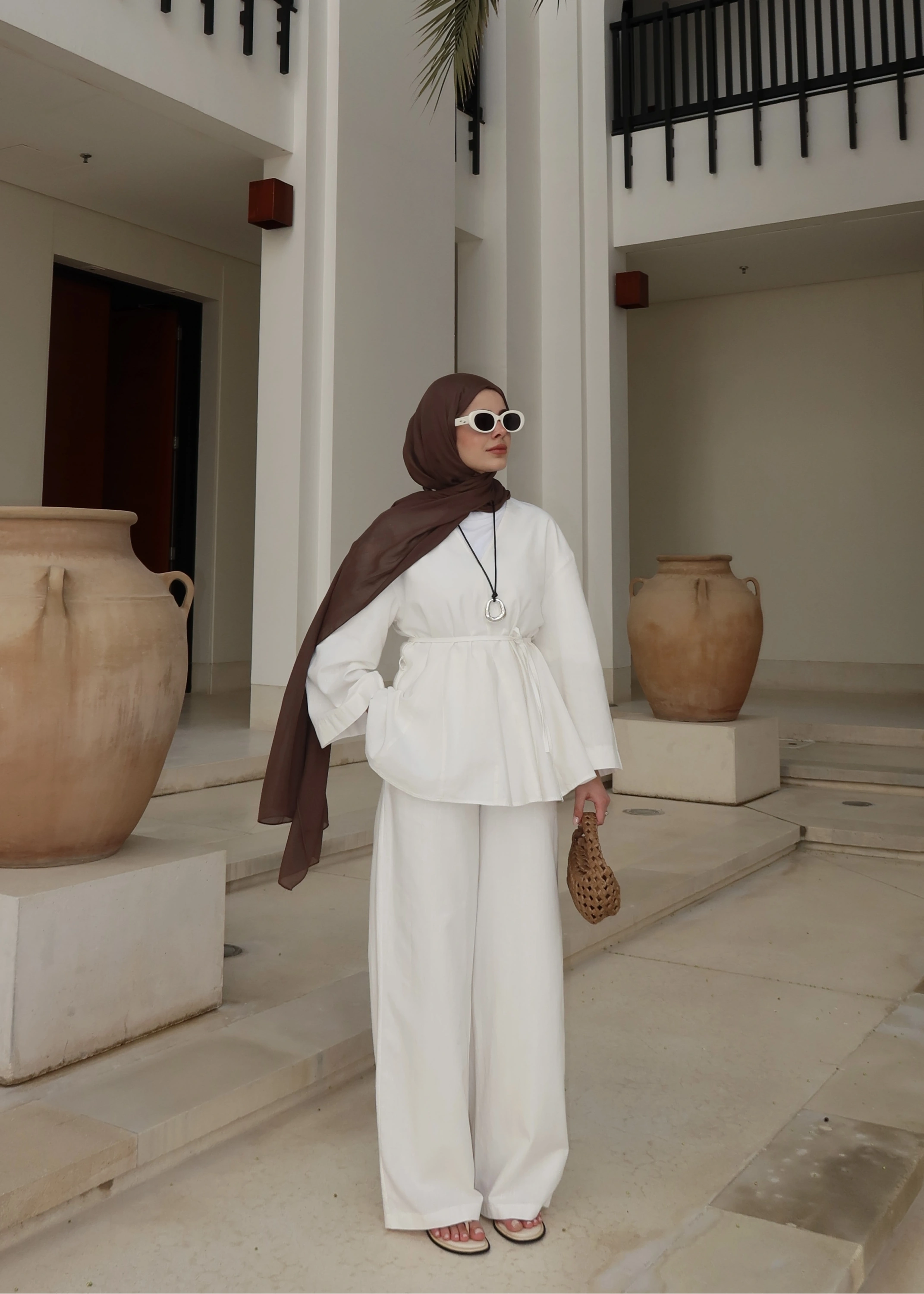 8975 Umman keten takım palazzo BEYAZ