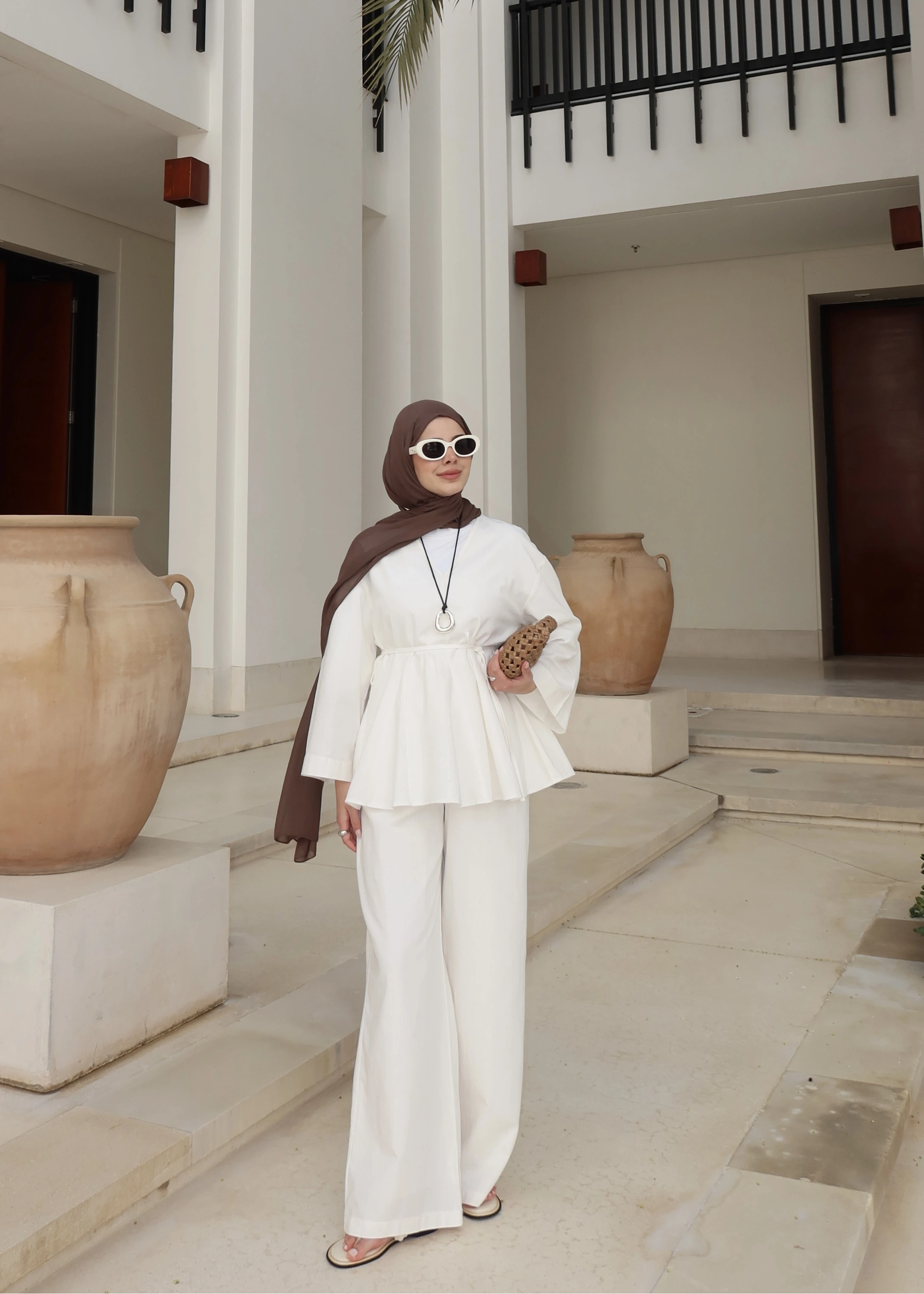 8975 Umman keten takım palazzo BEYAZ