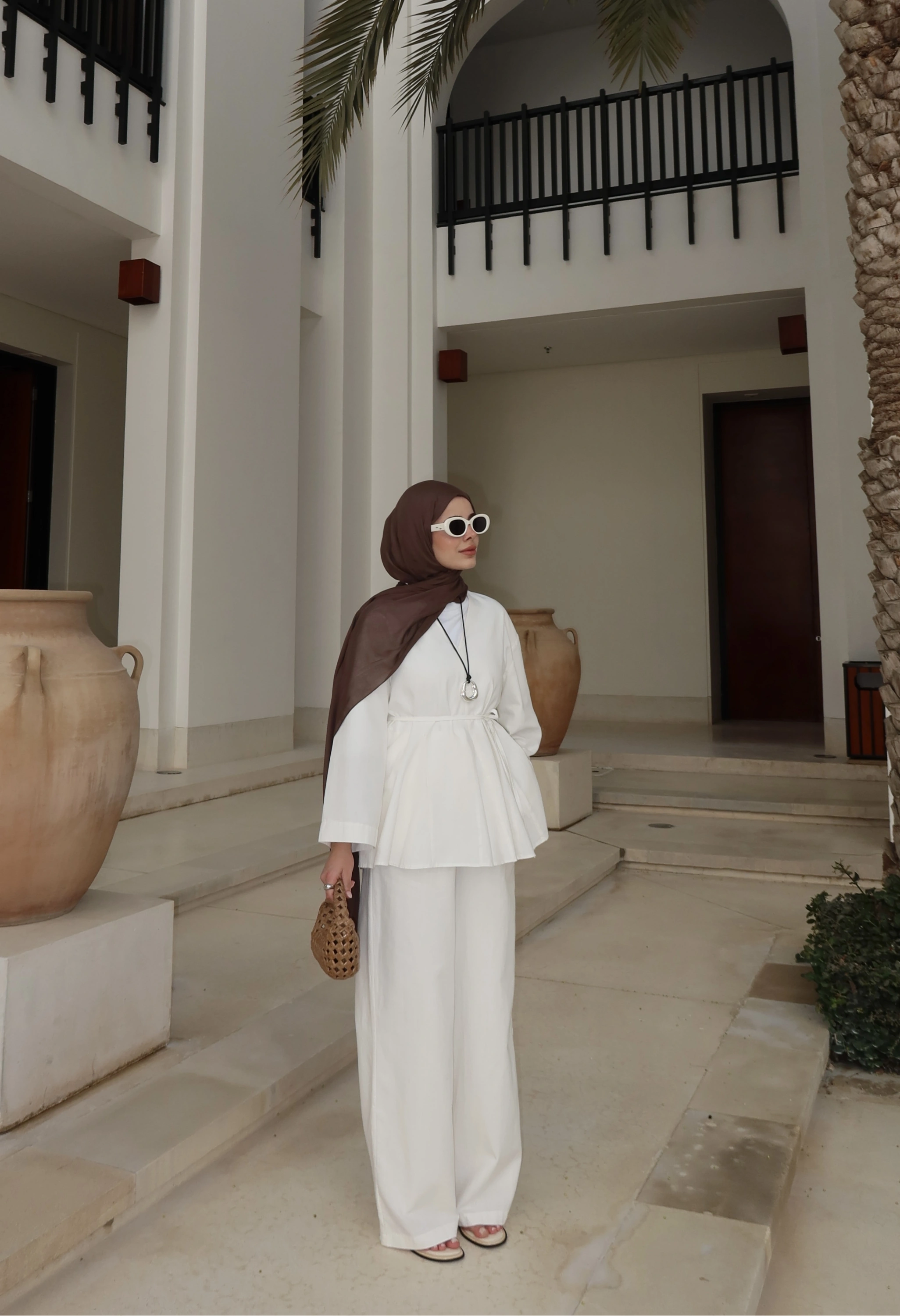 8975 Umman keten takım palazzo BEYAZ