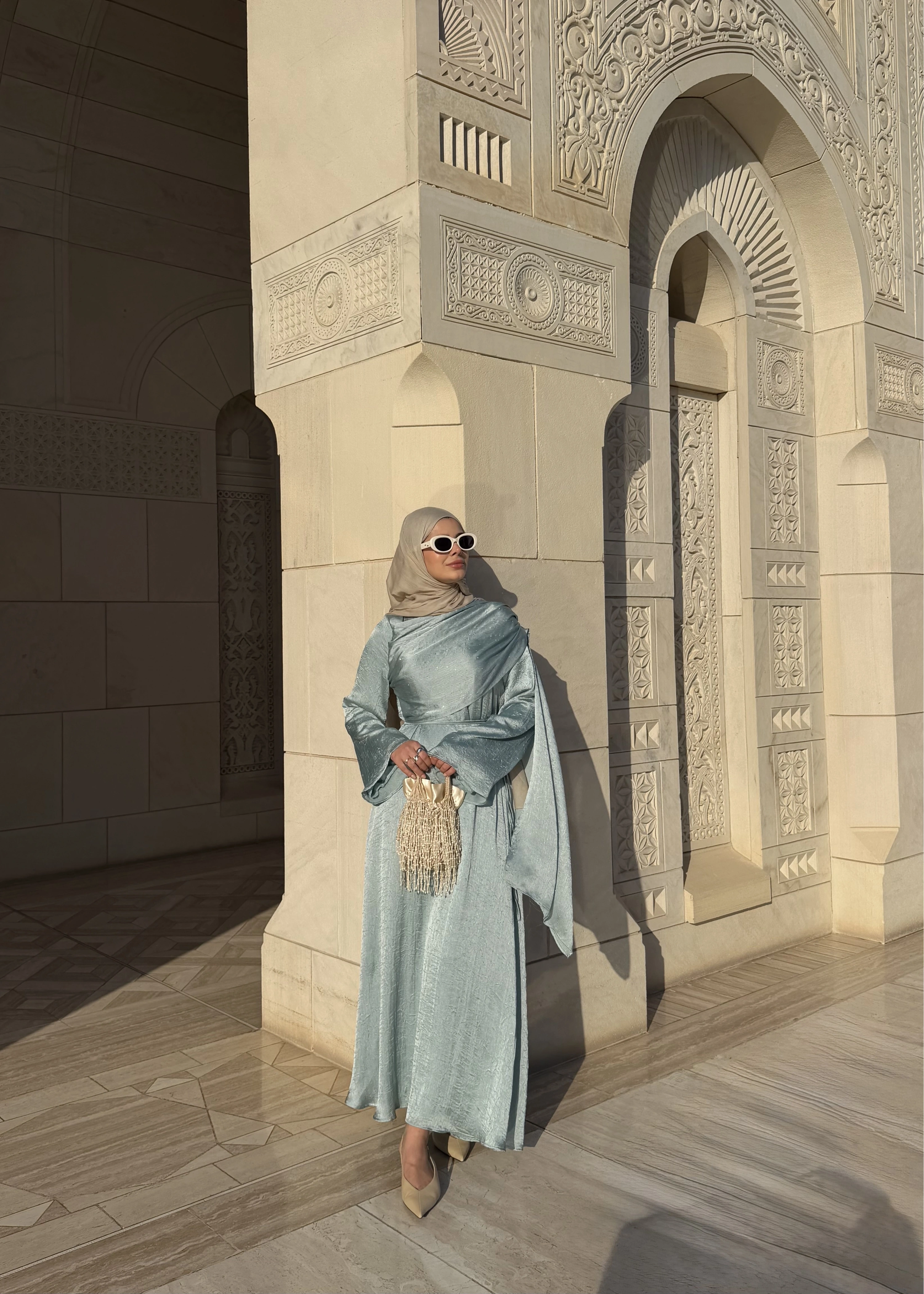 QABOOS ŞAL YAKA ELBİSE MİNT