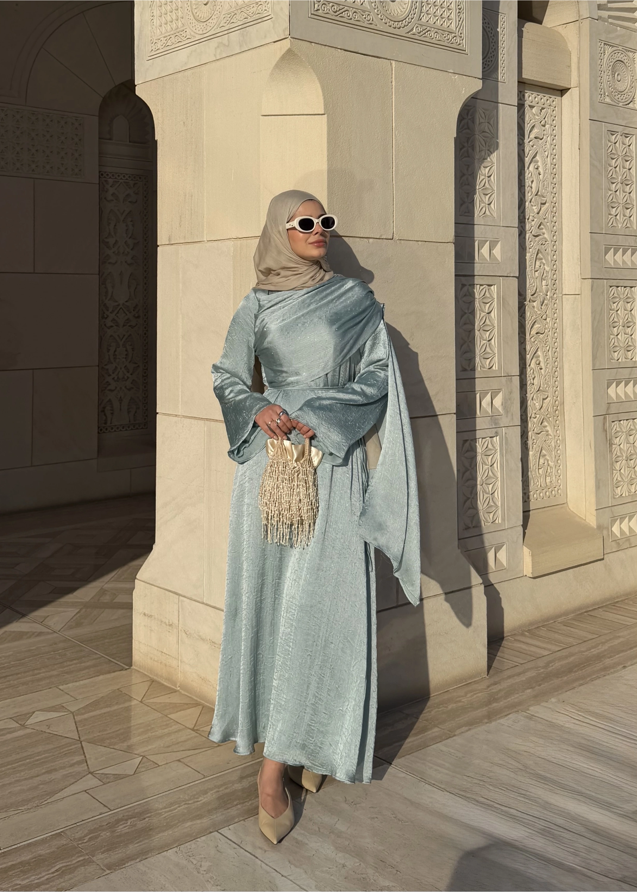 QABOOS ŞAL YAKA ELBİSE MİNT