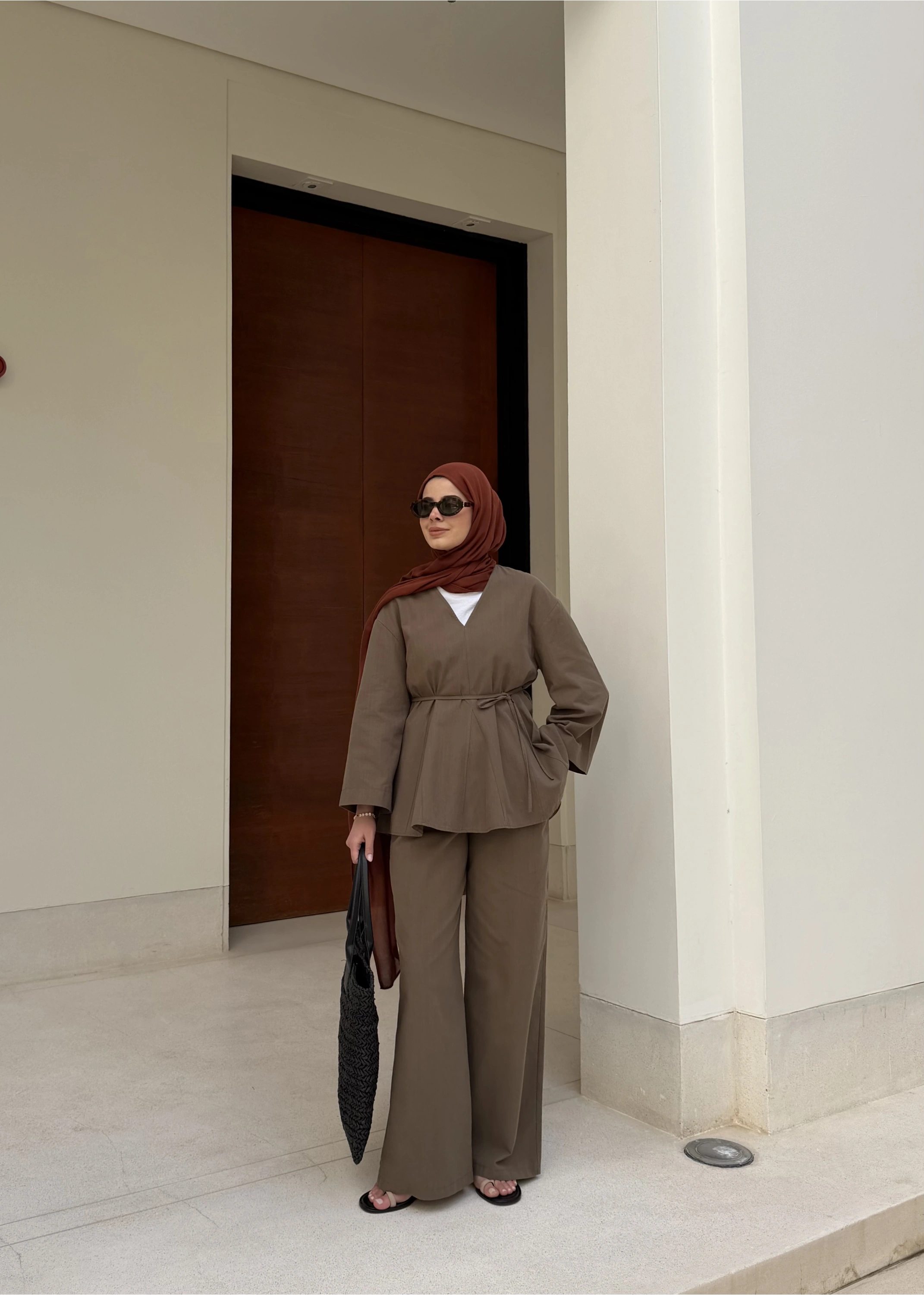 8975 Umman keten takım palazzo yeşil