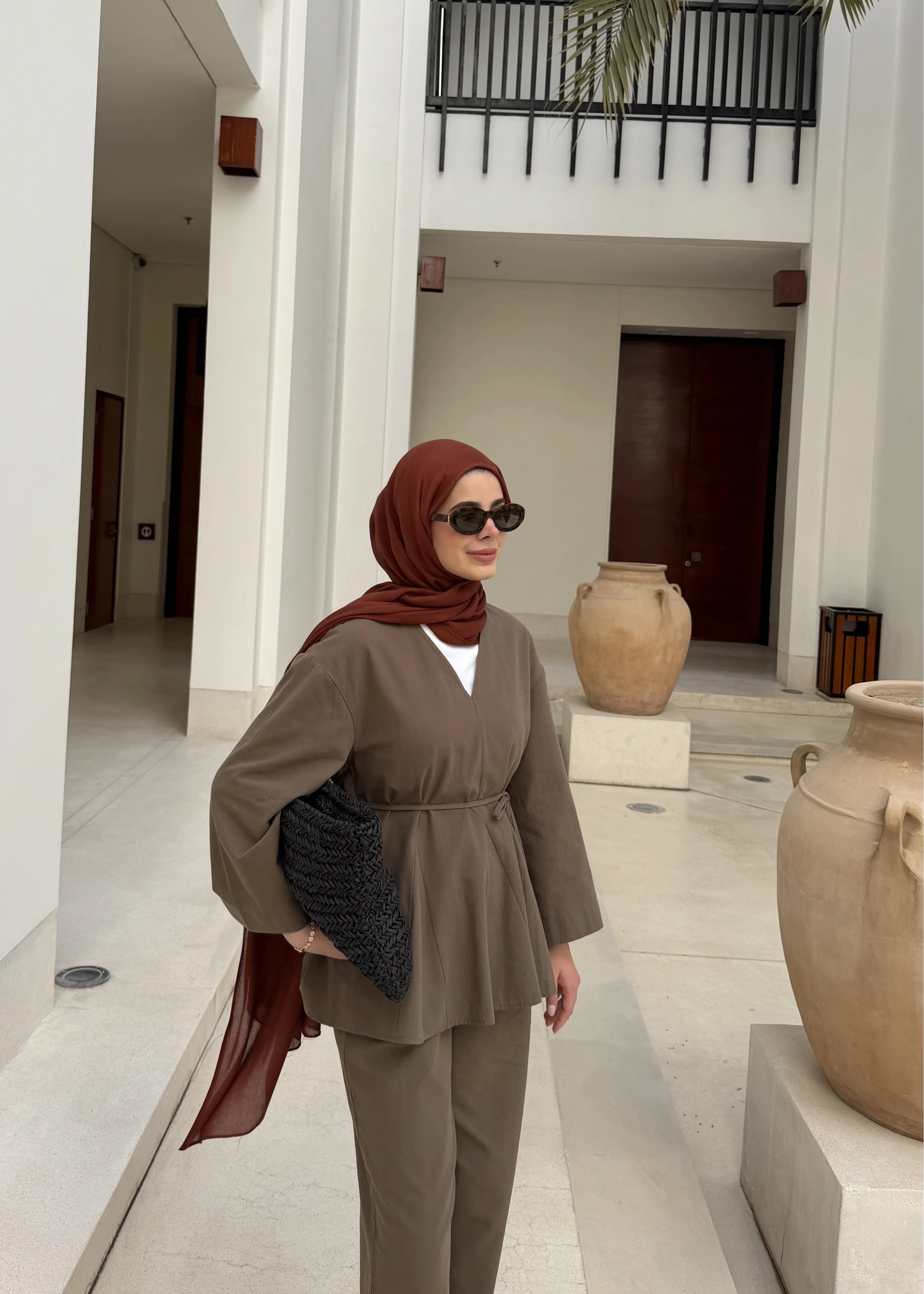 8975 Umman keten takım palazzo yeşil