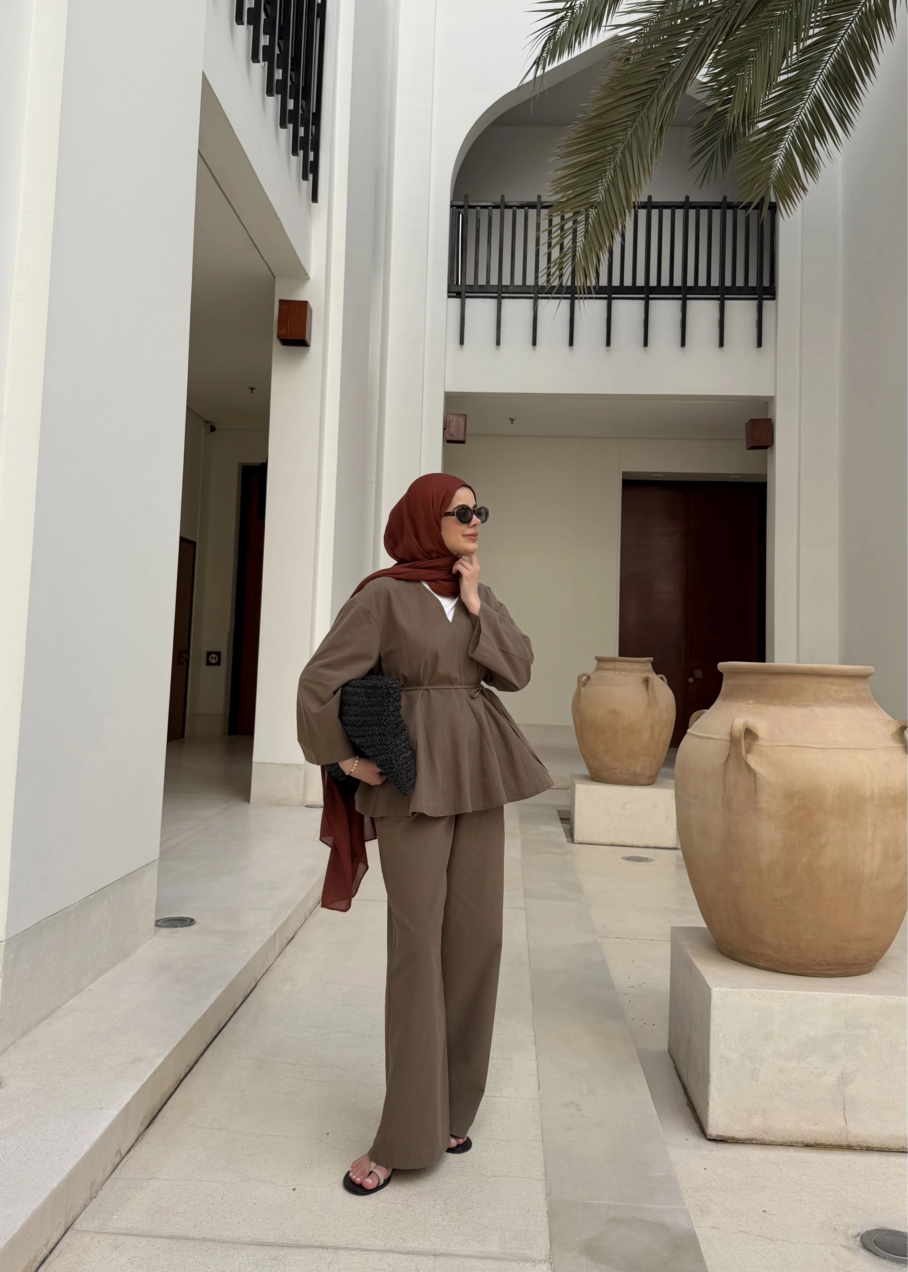 8975 Umman keten takım palazzo yeşil