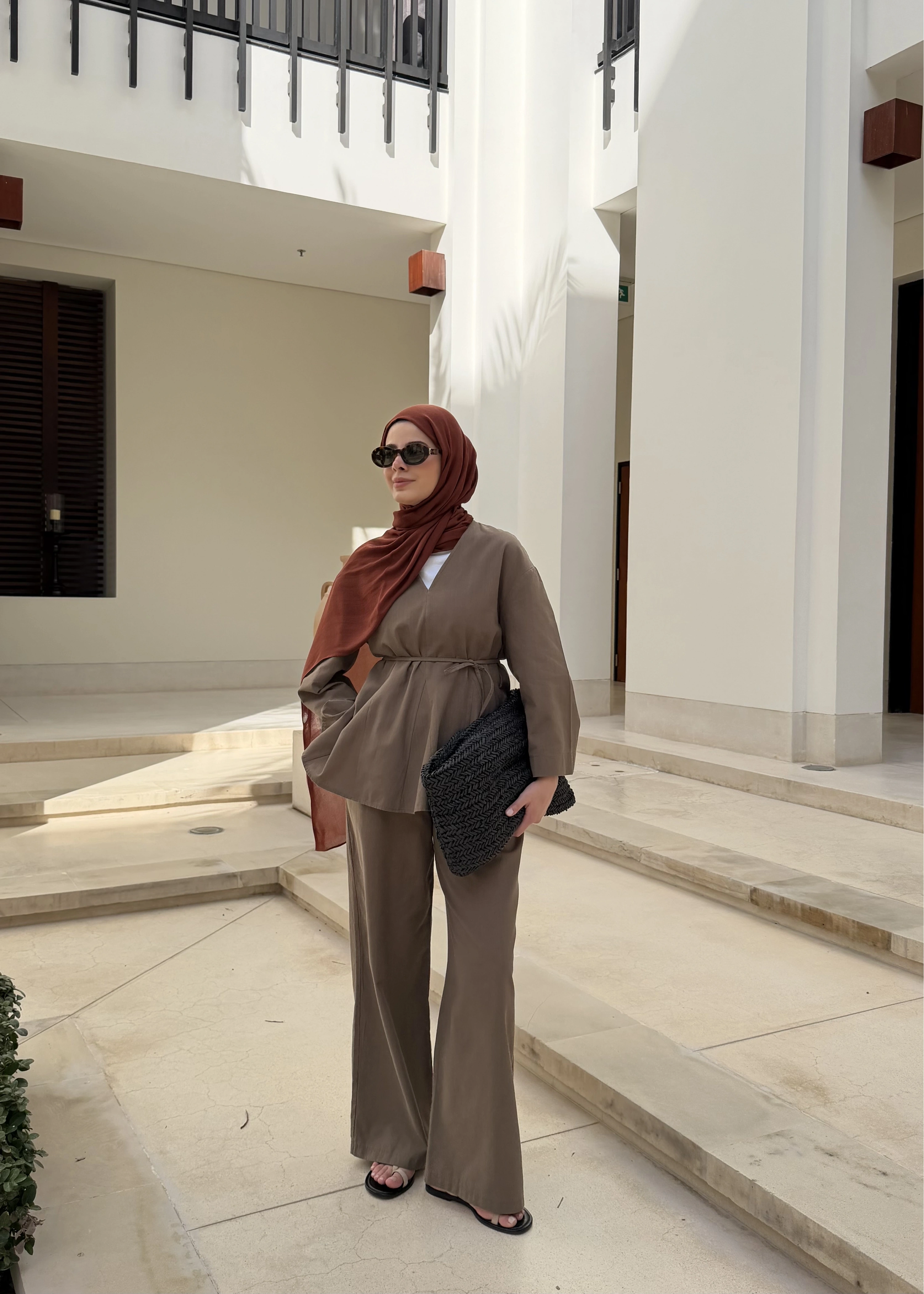 8975 Umman keten takım palazzo yeşil