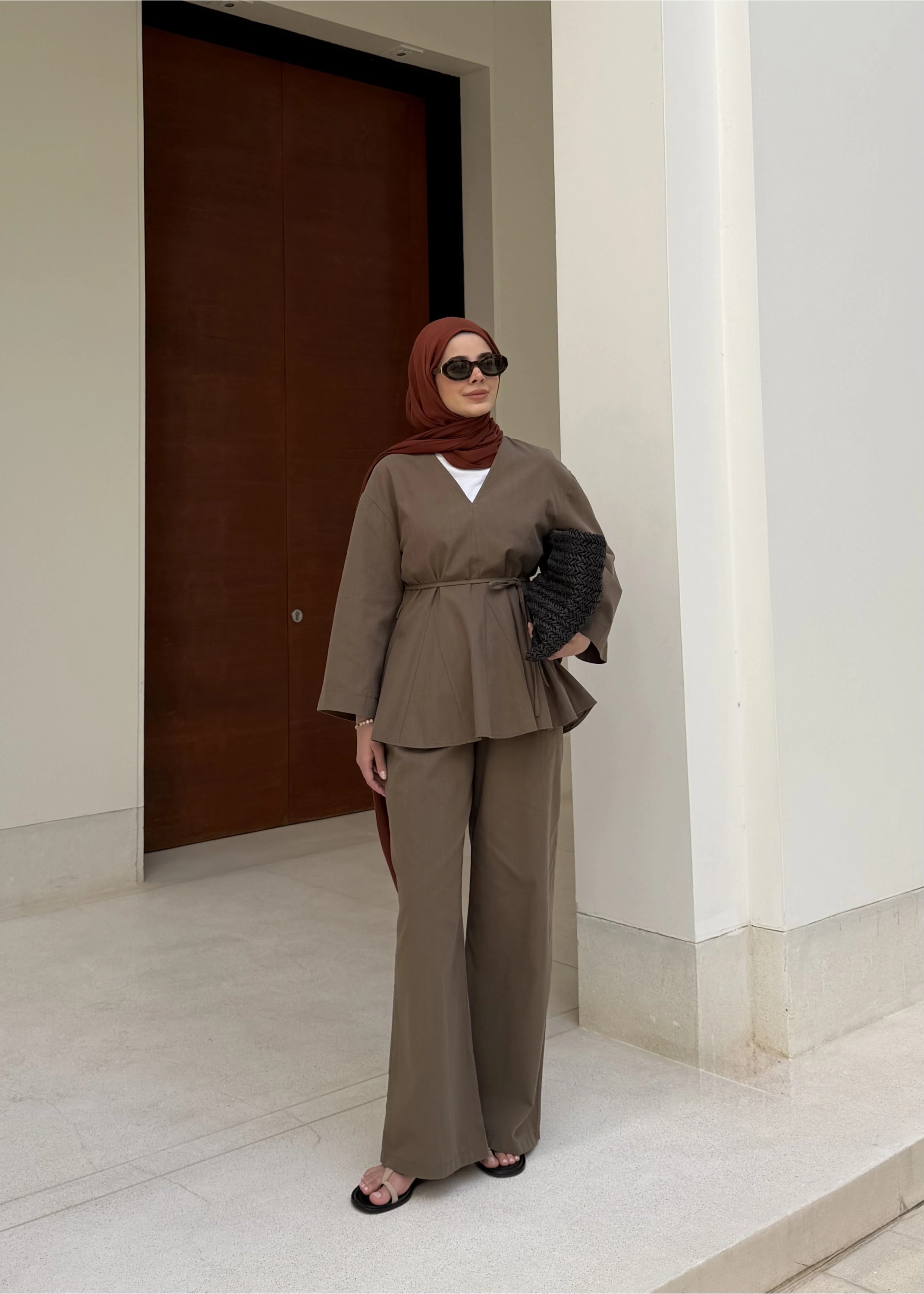 8975 Umman keten takım palazzo yeşil