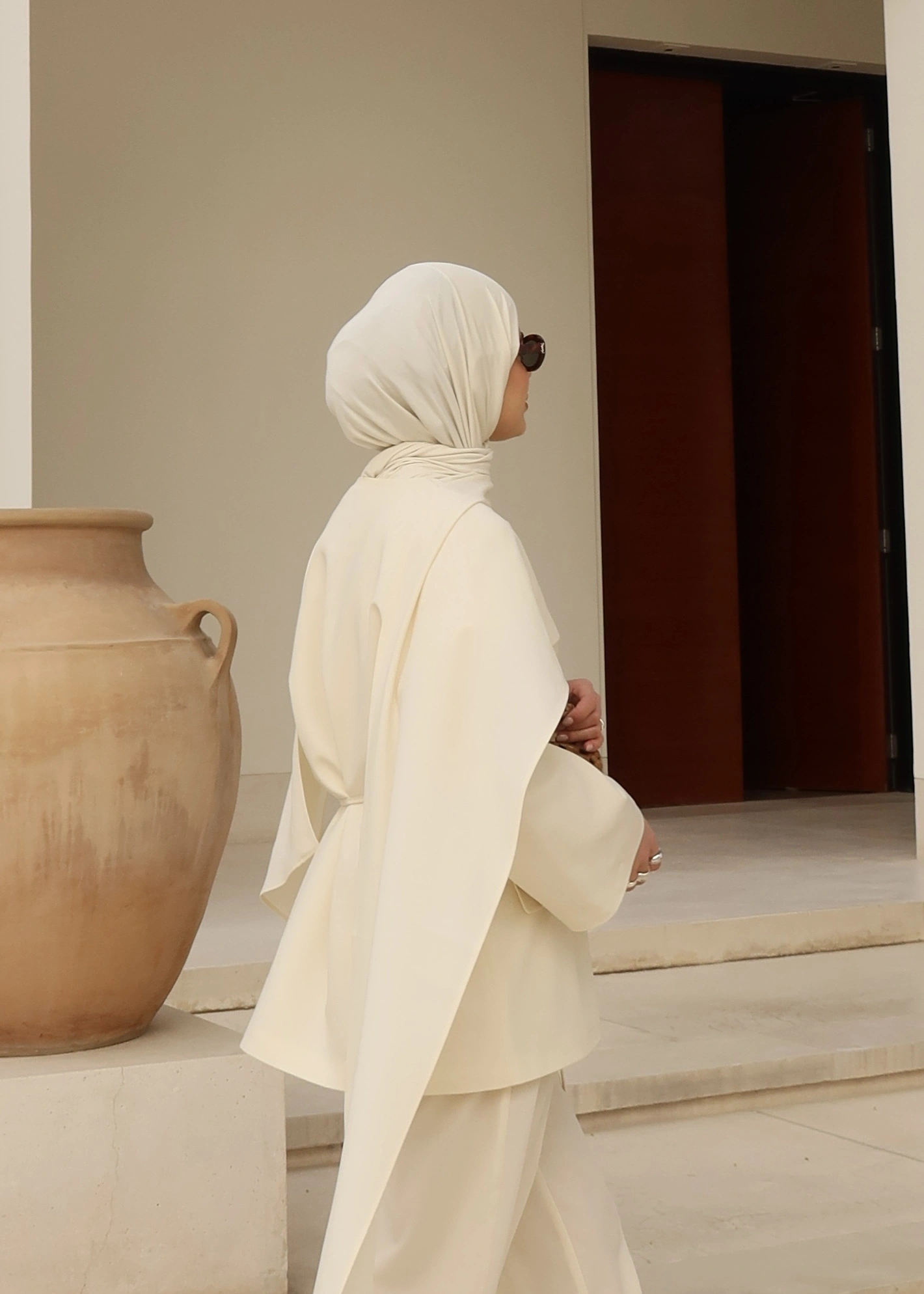 6003 Fularlı blazer ceket takım soft ekru