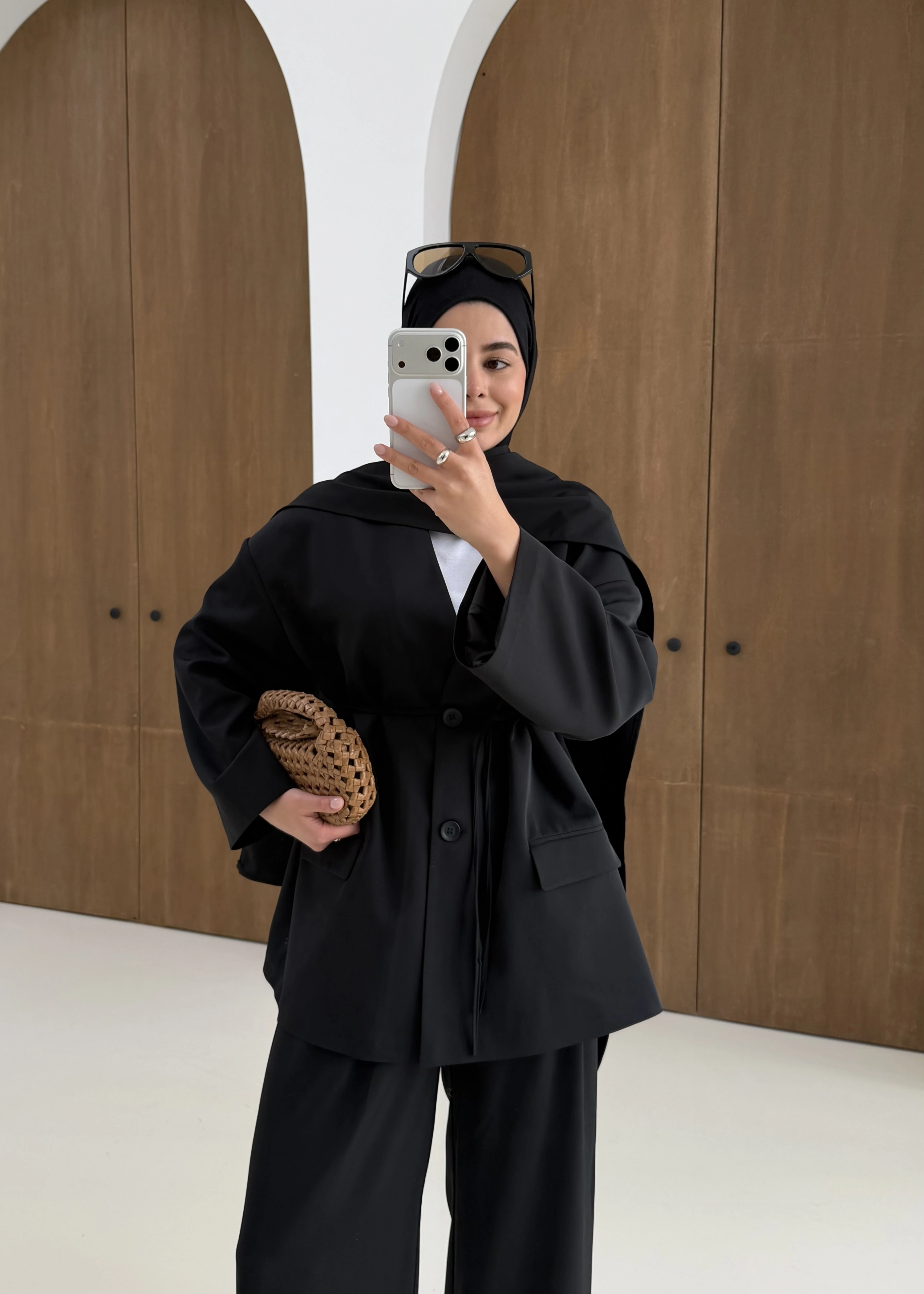 6003 Fularlı blazer ceket takım SİYAH