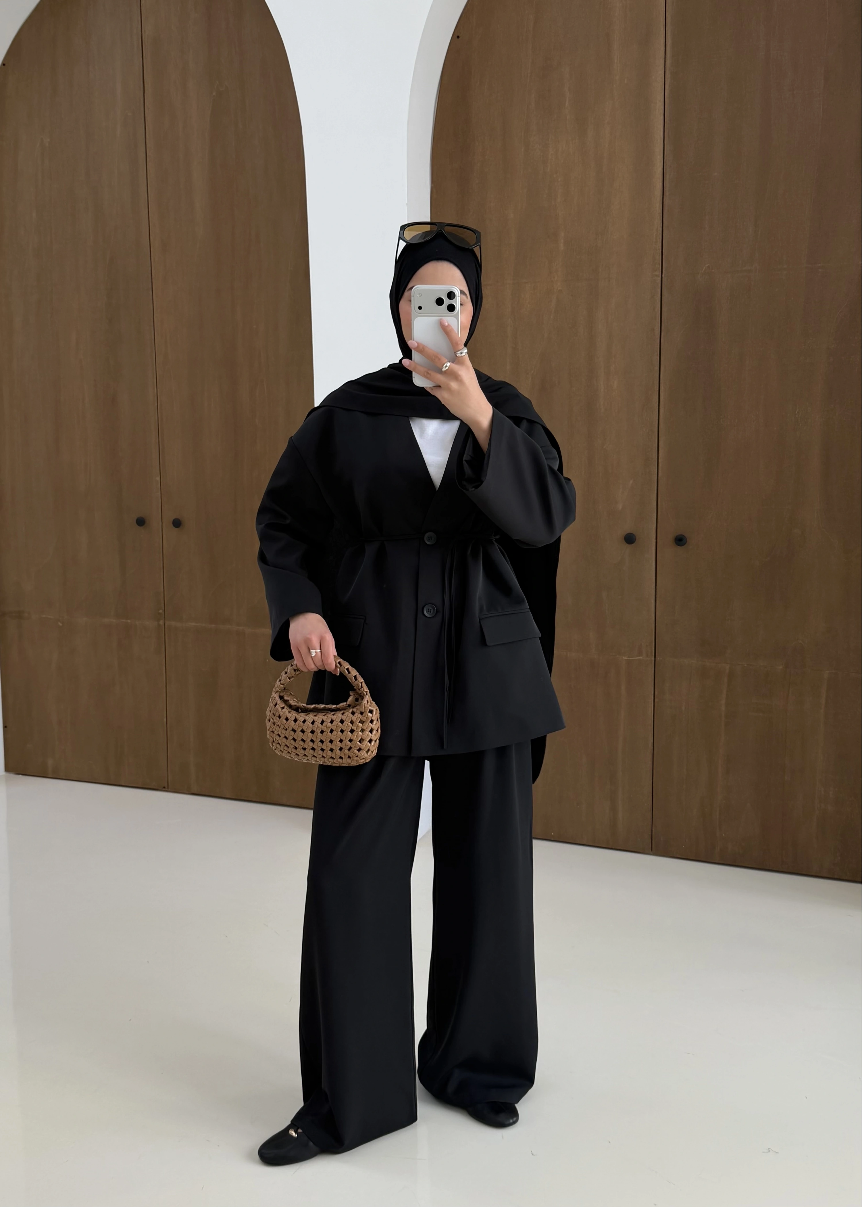 6003 Fularlı blazer ceket takım SİYAH