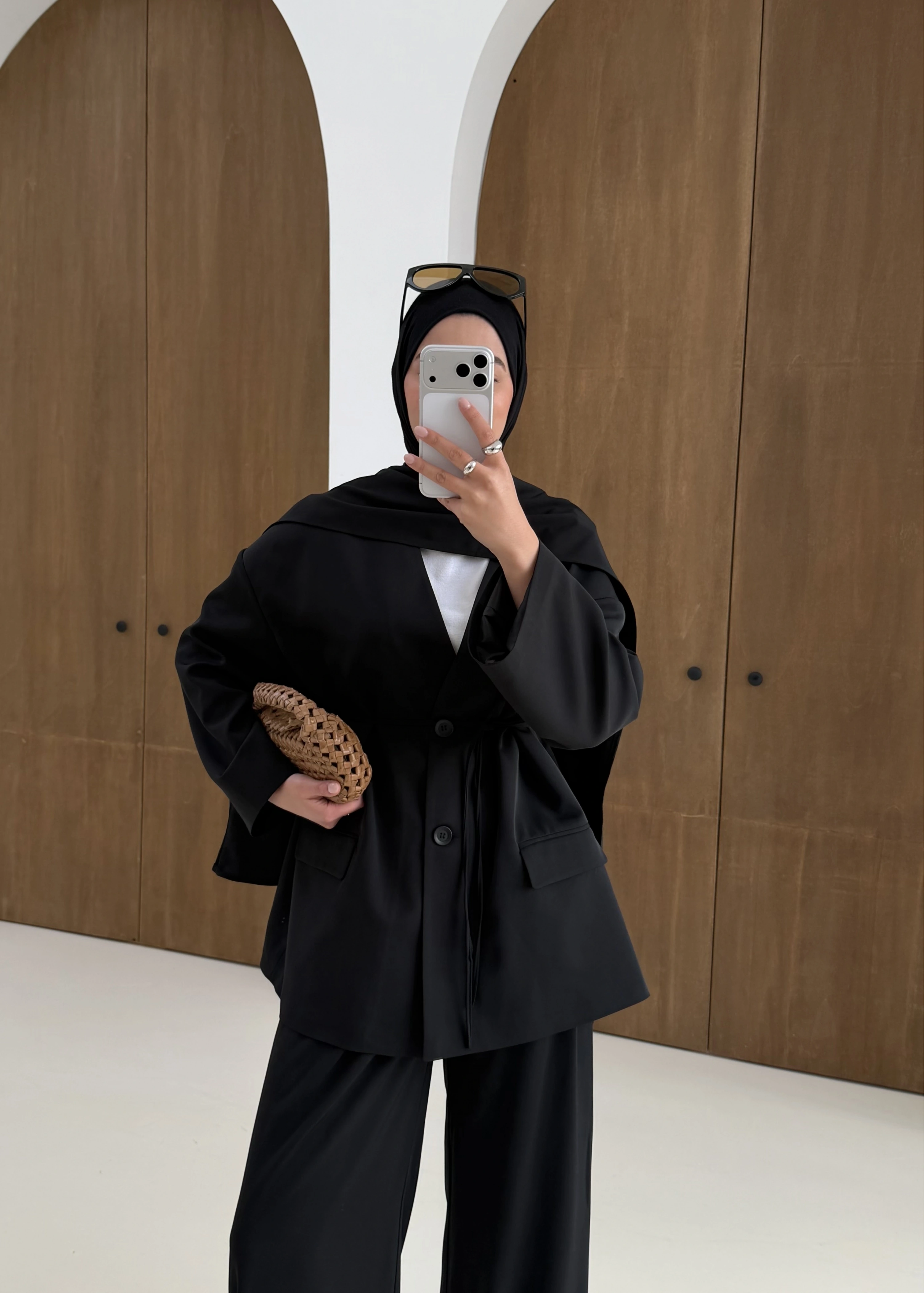 6003 Fularlı blazer ceket takım SİYAH