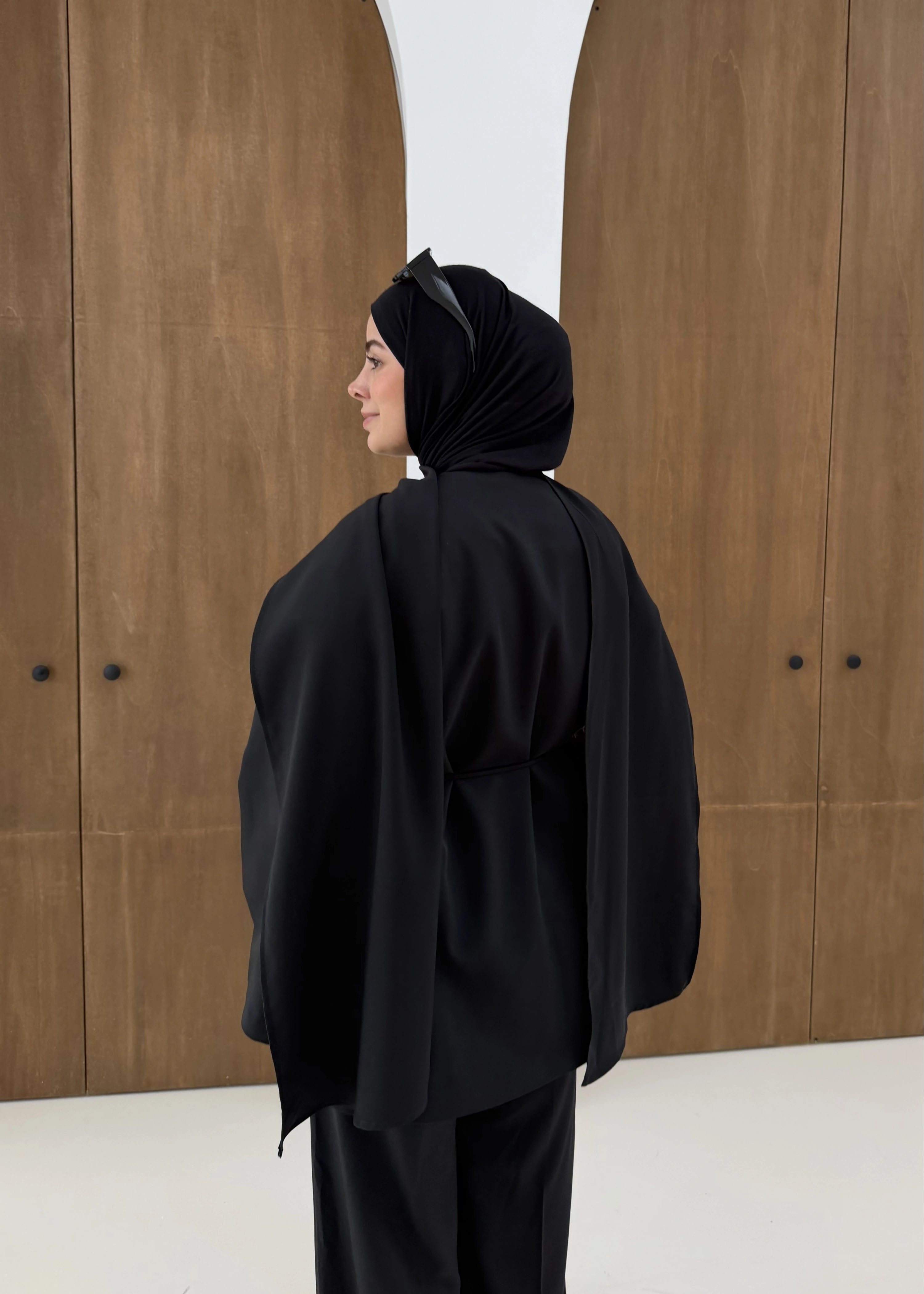 6003 Fularlı blazer ceket takım SİYAH