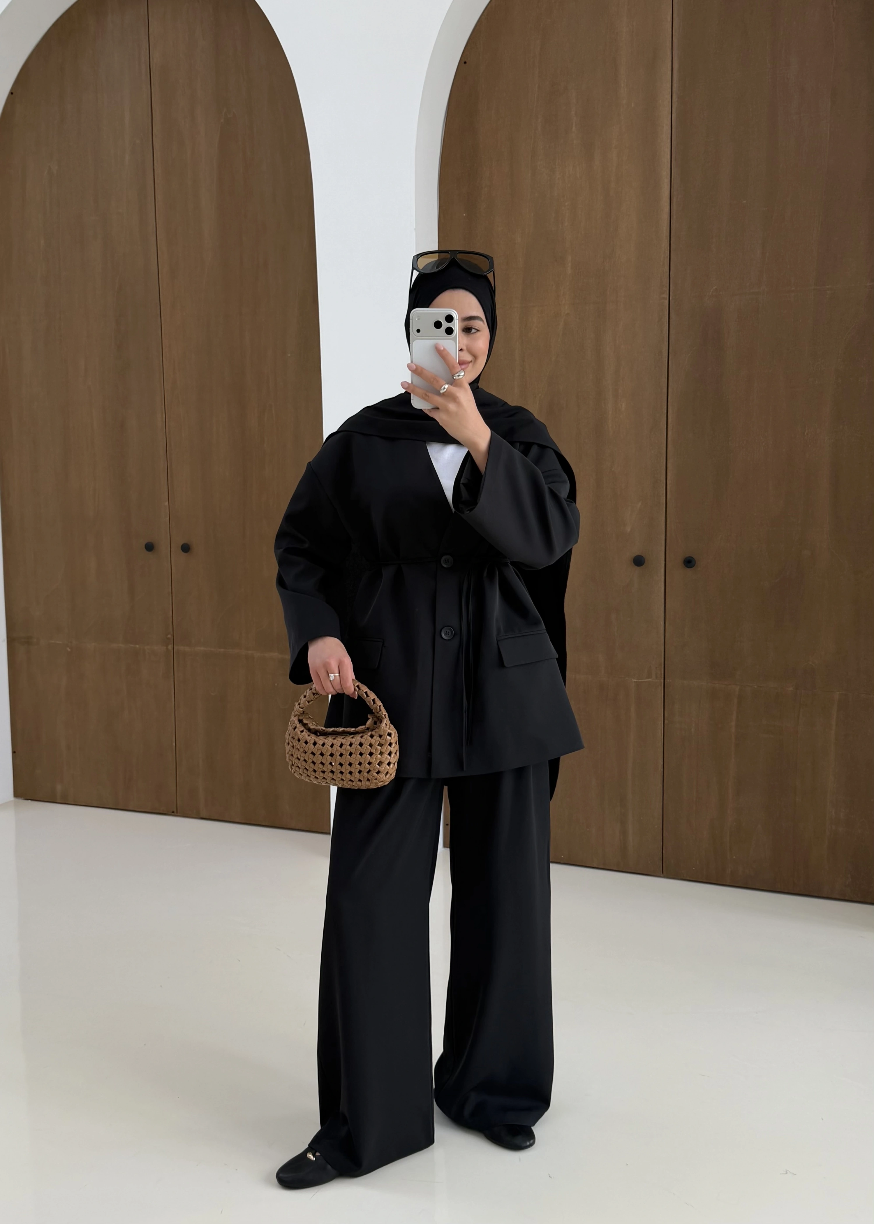 6003 Fularlı blazer ceket takım SİYAH