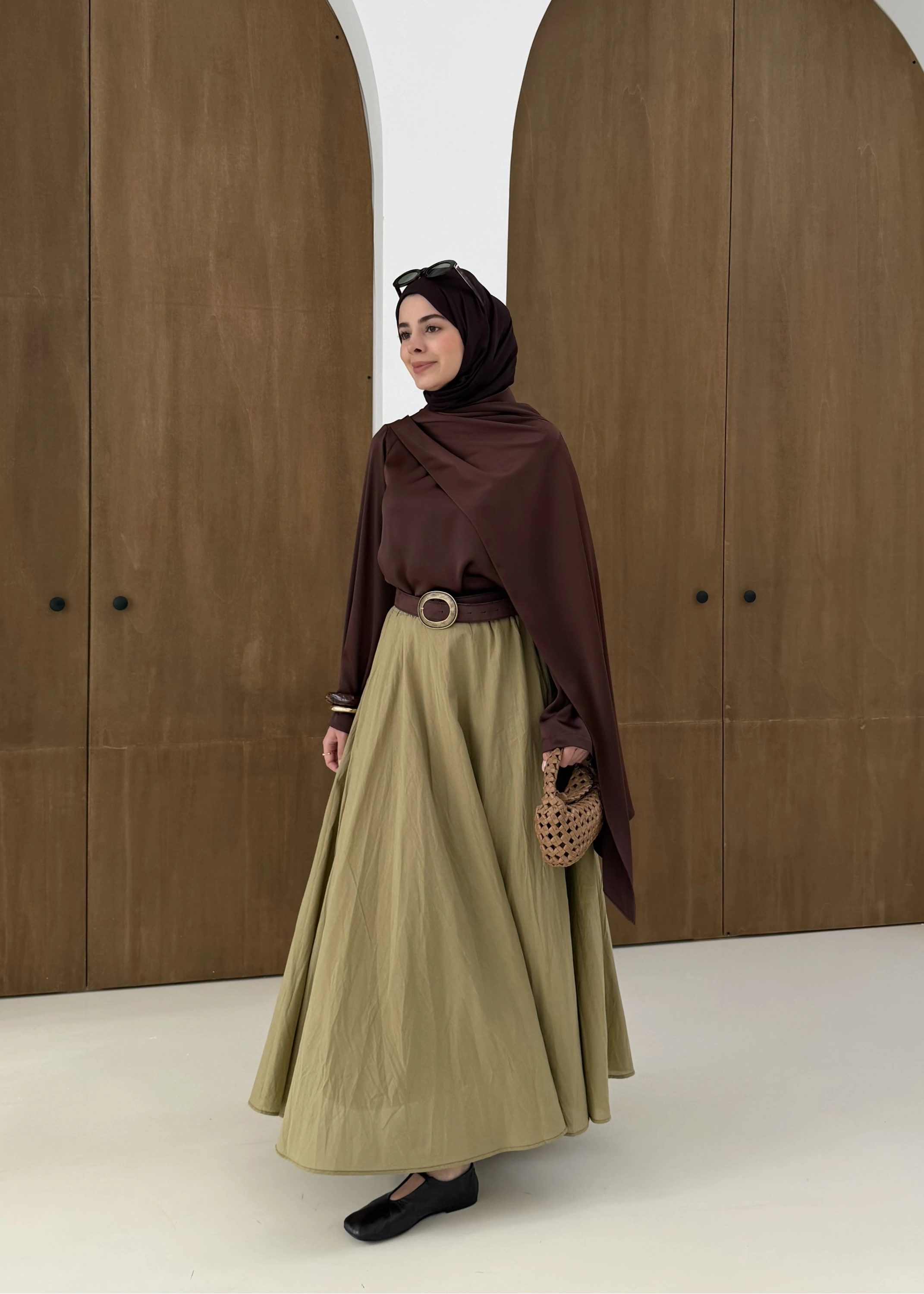 SATEN ARABİC BLUZ kahve