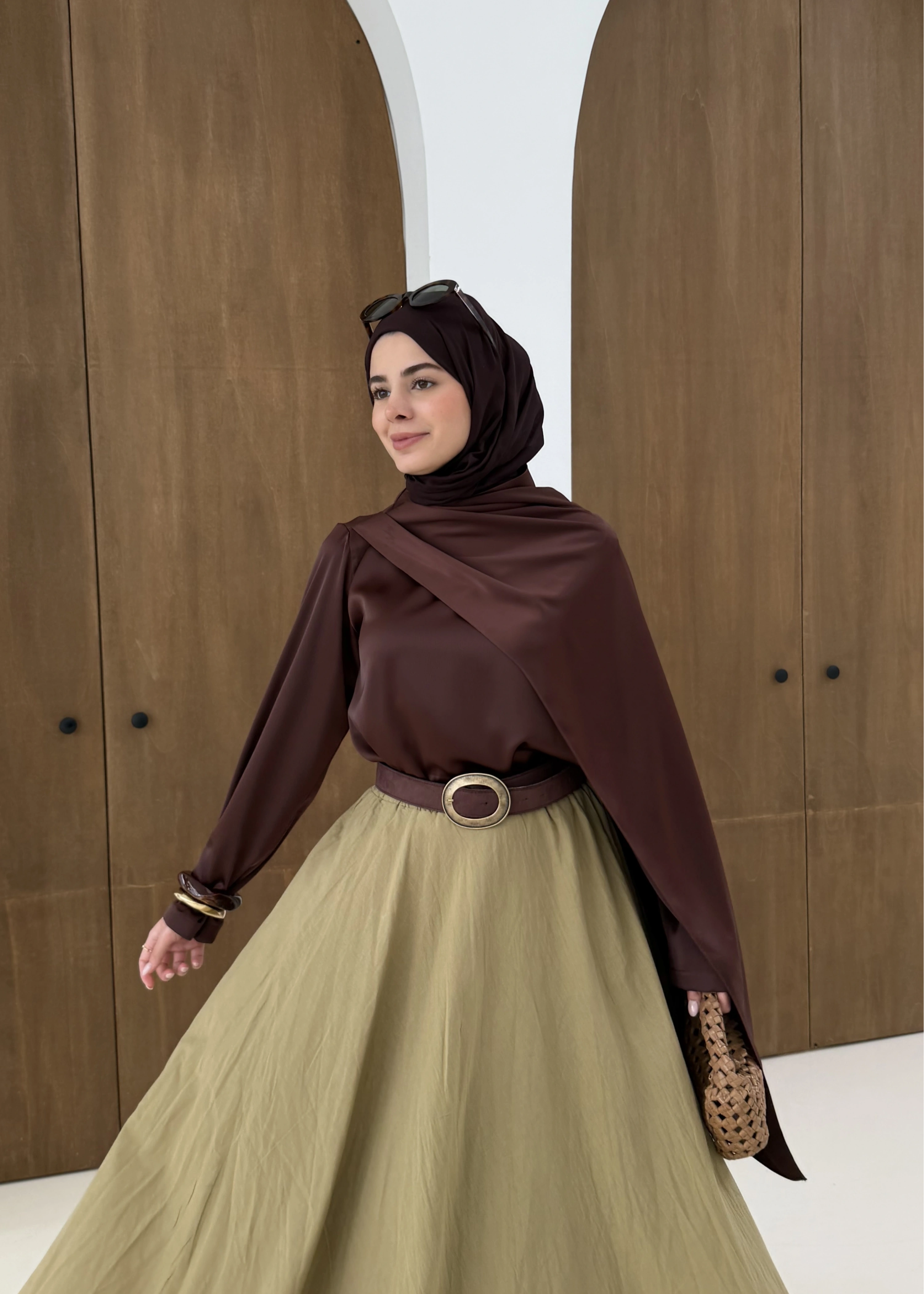 SATEN ARABİC BLUZ kahve