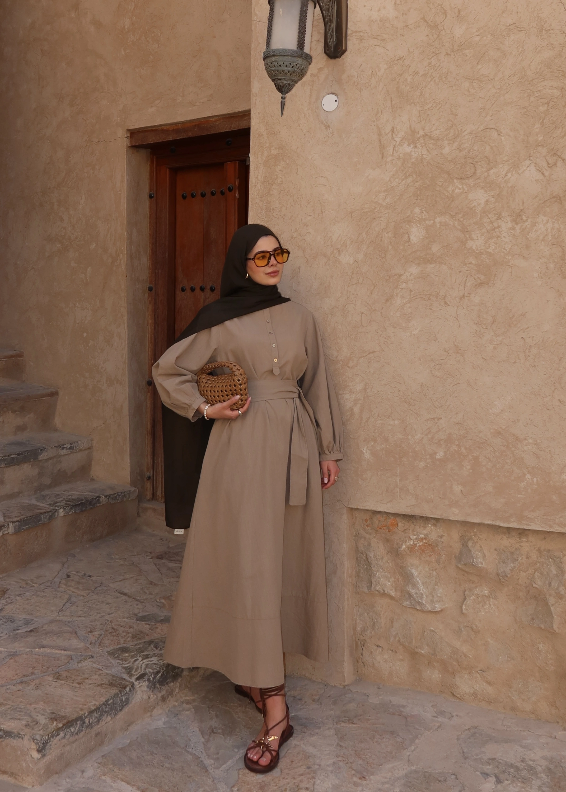 2357 ÖN DÜĞME HAM KETEN ELBİSE VİZON