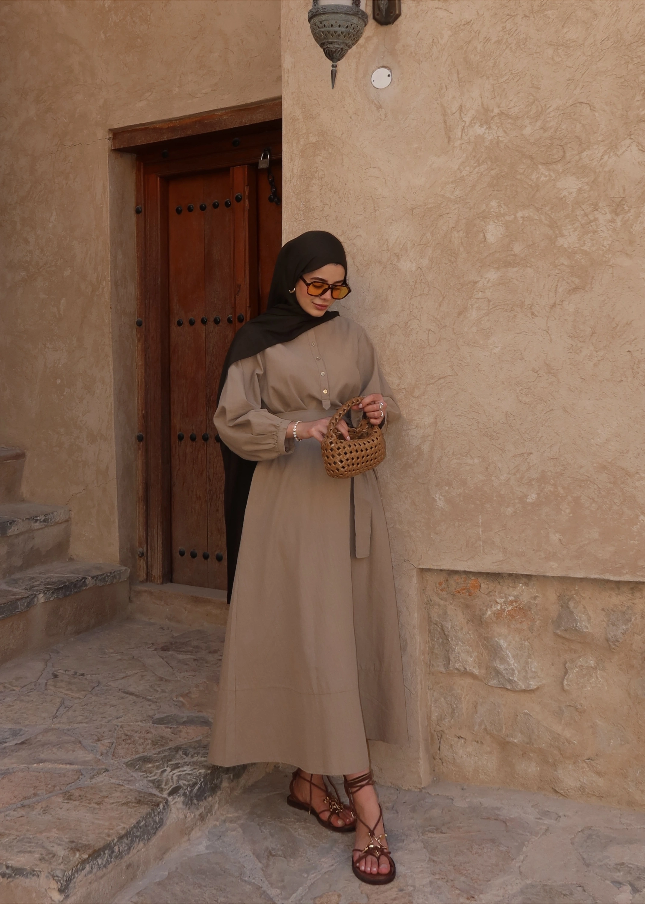 2357 ÖN DÜĞME HAM KETEN ELBİSE VİZON