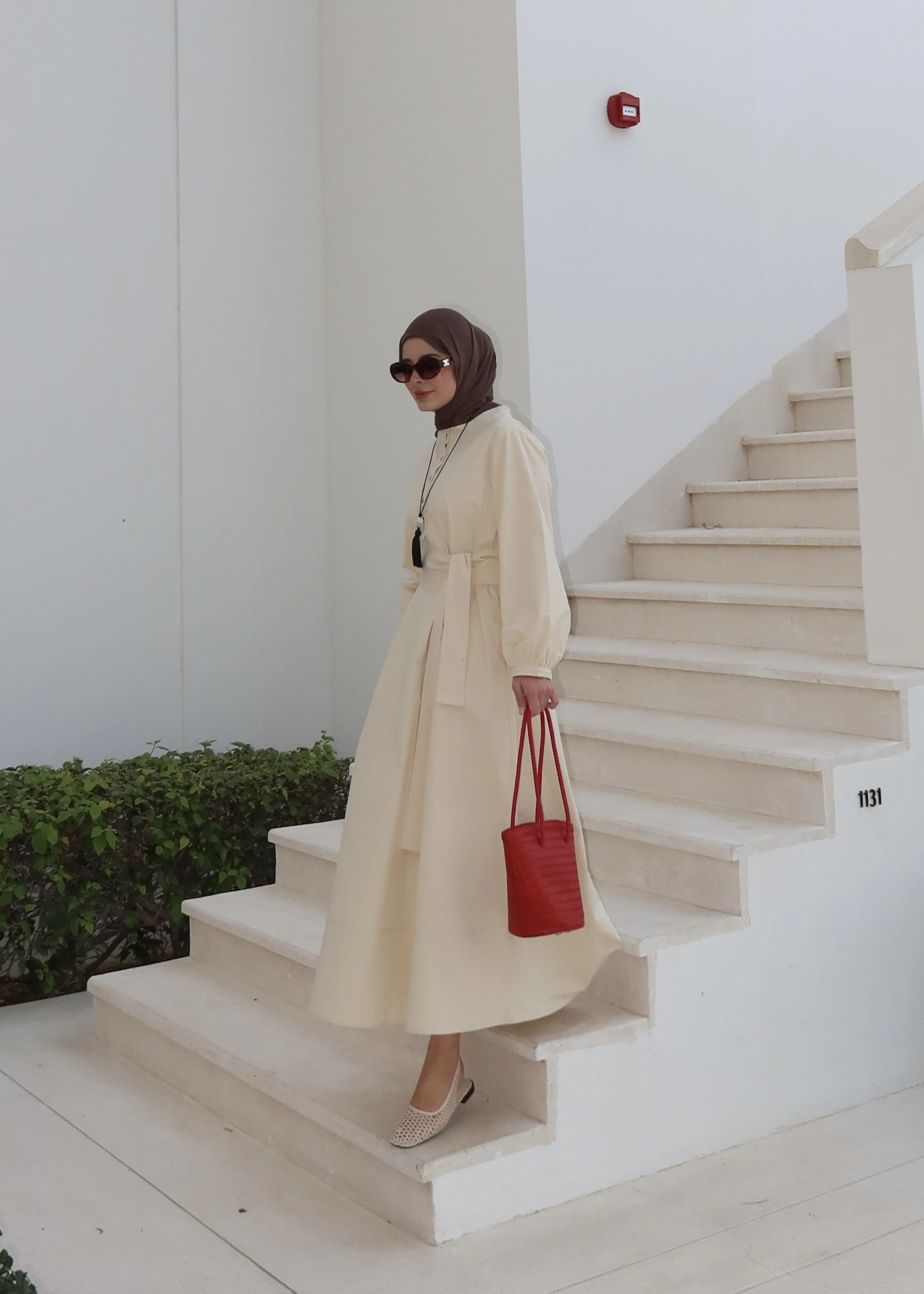 2349 DÜĞMELİ ELBİSE Vanilya