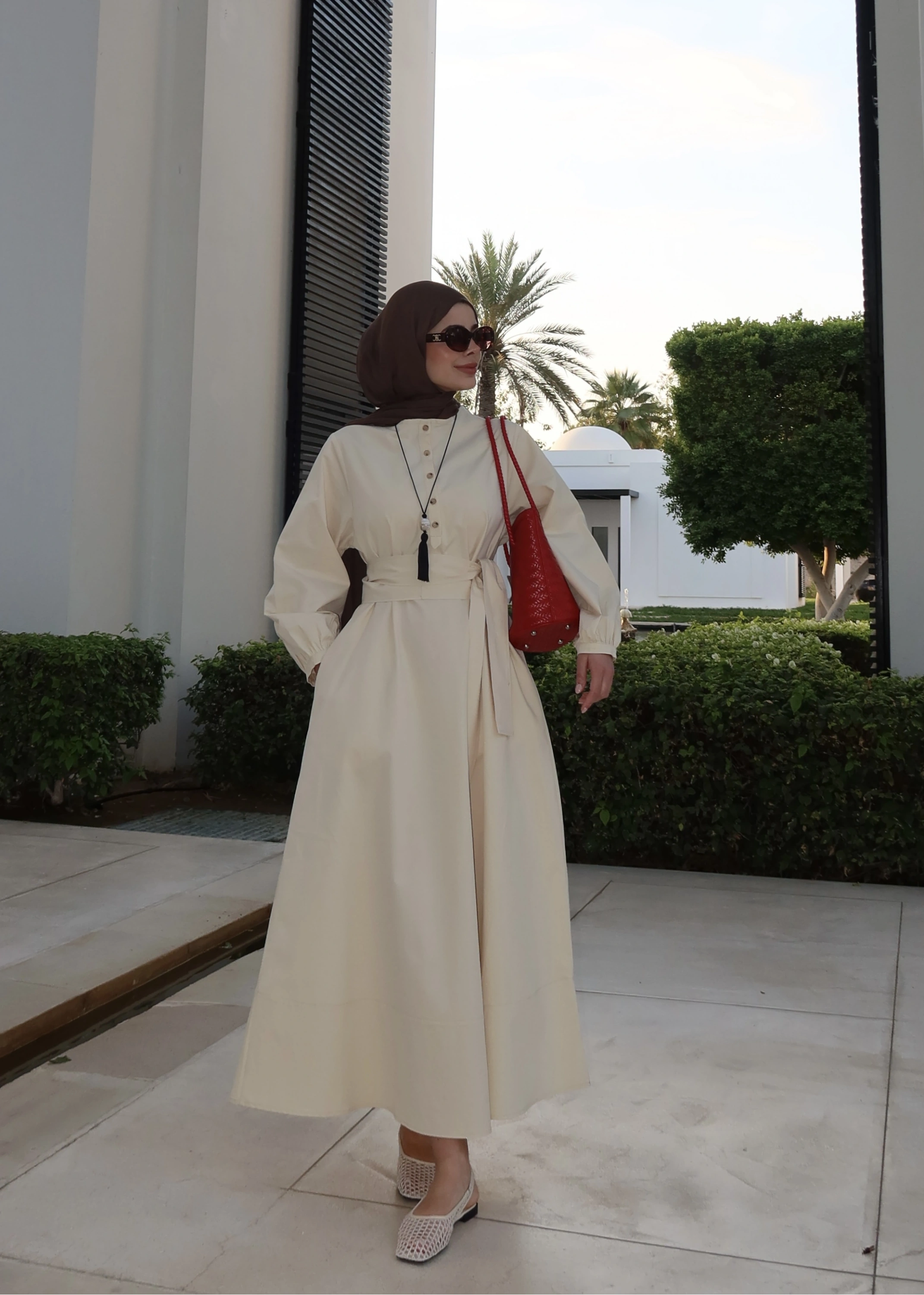 2349 DÜĞMELİ ELBİSE Vanilya