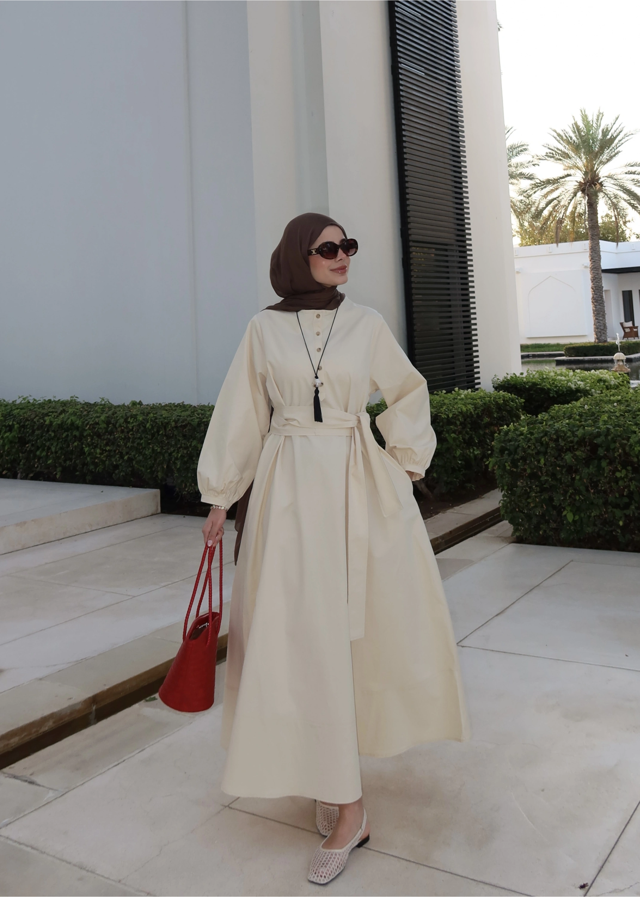 2349 DÜĞMELİ ELBİSE Vanilya