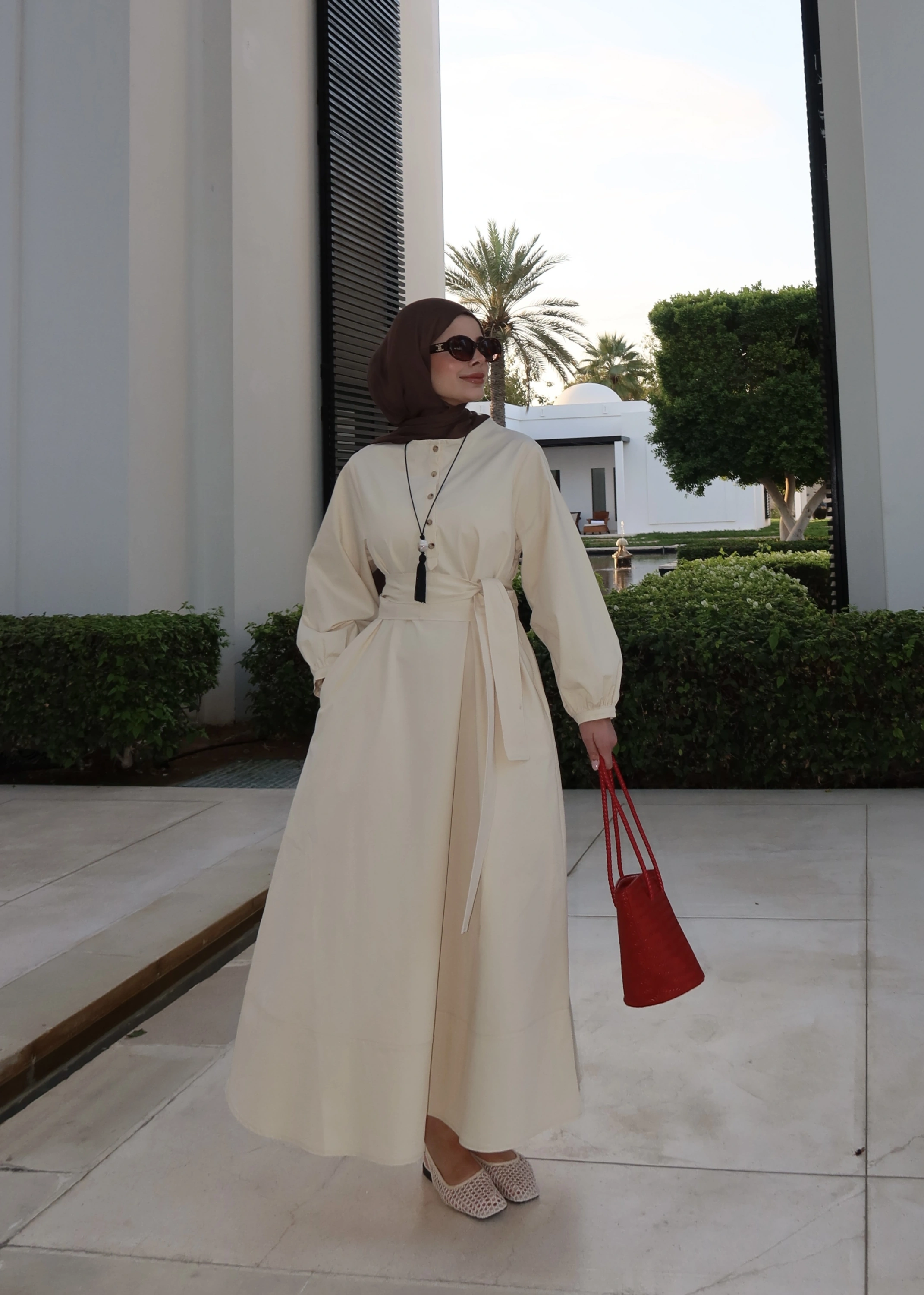 2349 DÜĞMELİ ELBİSE Vanilya