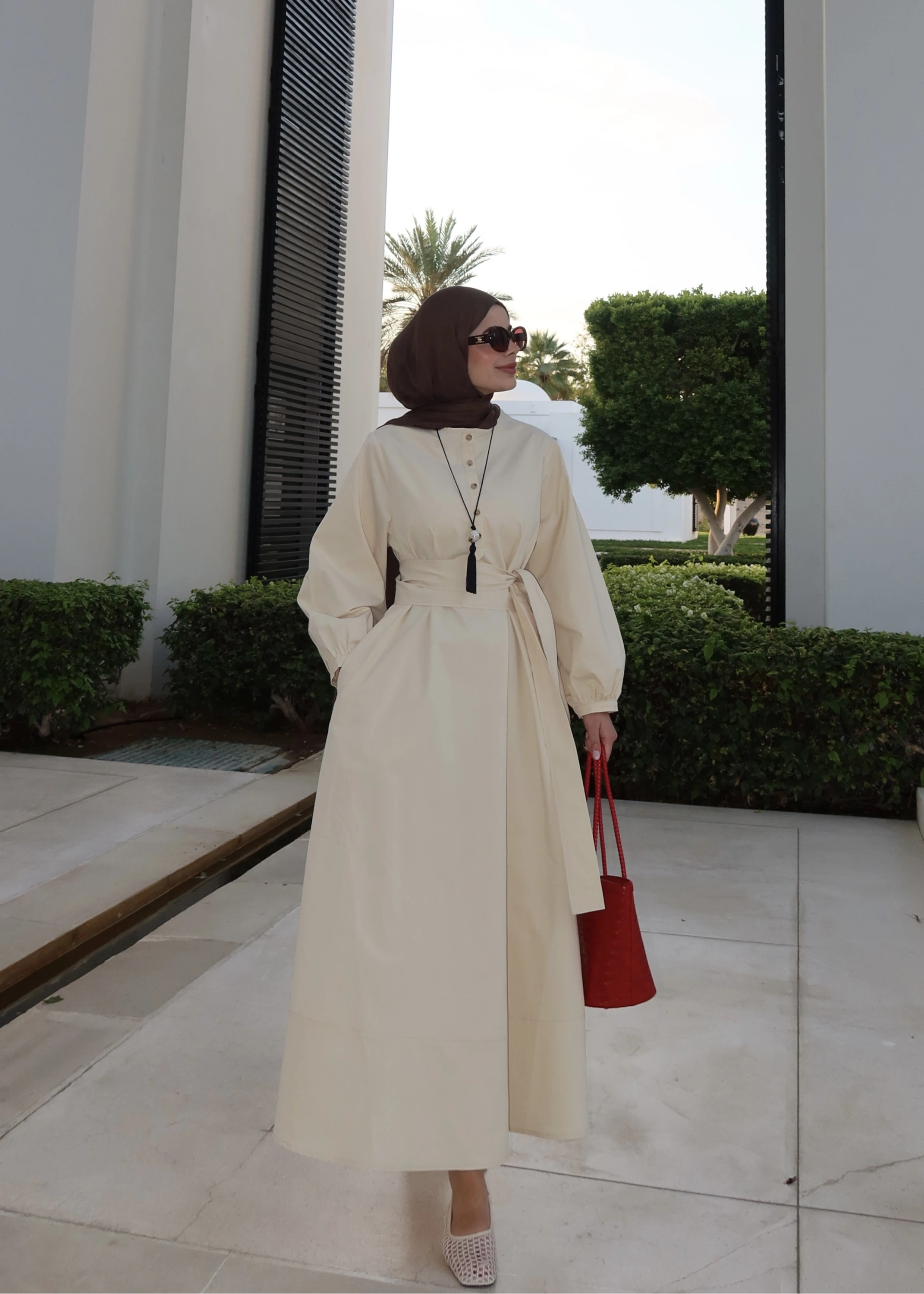 2349 DÜĞMELİ ELBİSE Vanilya