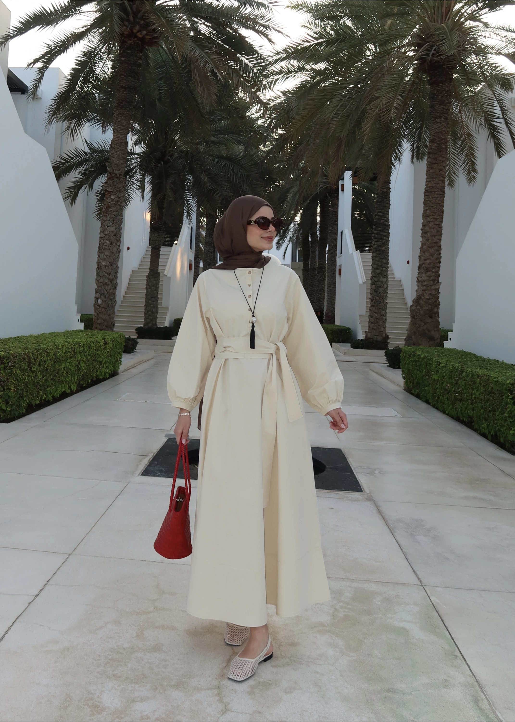 2349 DÜĞMELİ ELBİSE Vanilya