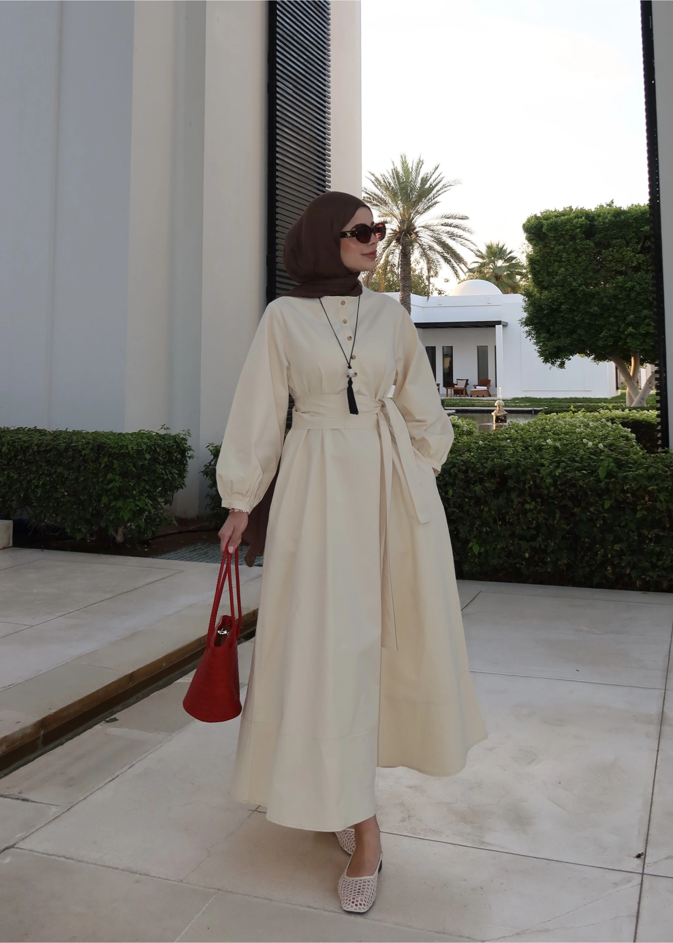 2349 DÜĞMELİ ELBİSE Vanilya