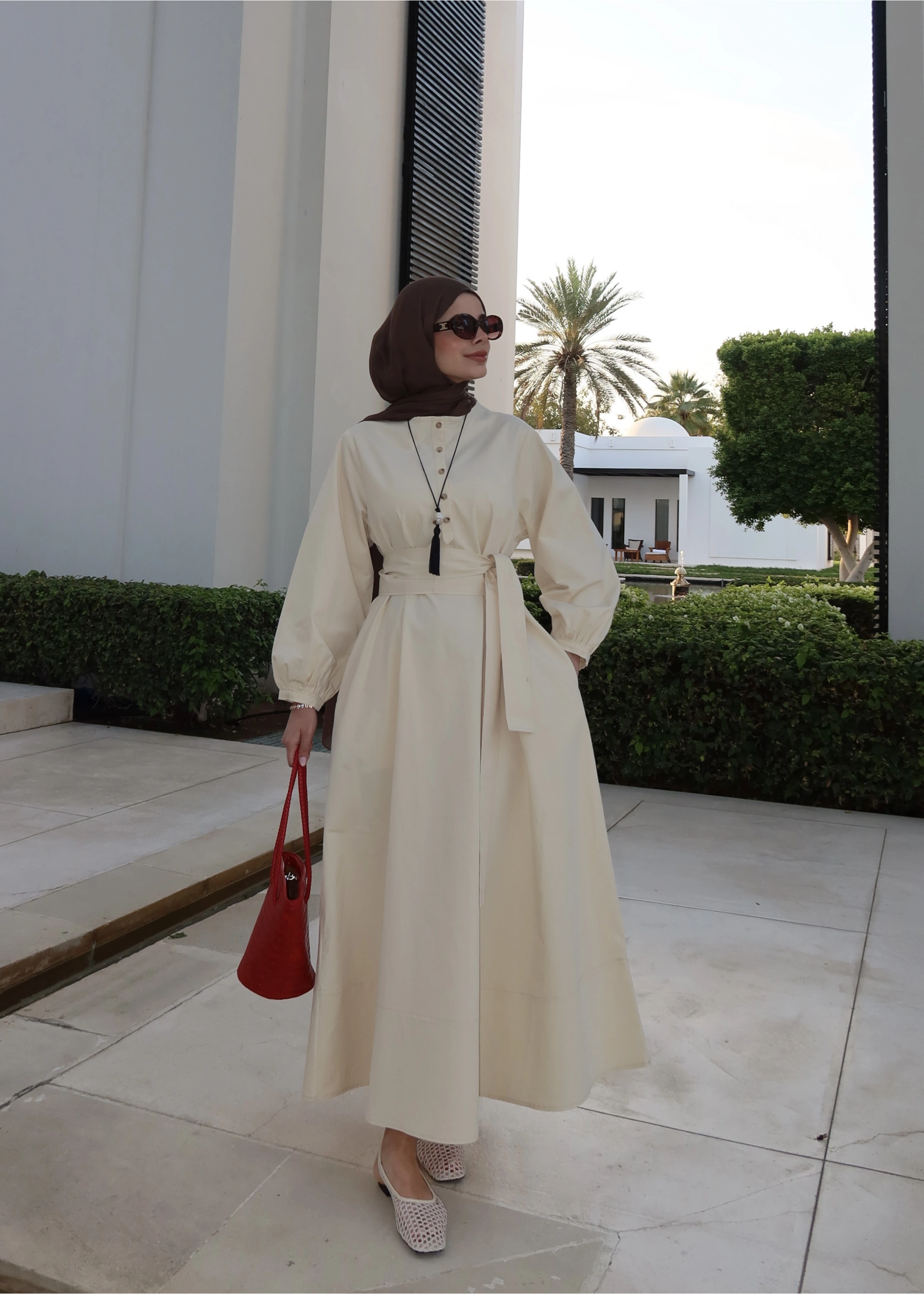 2349 DÜĞMELİ ELBİSE Vanilya