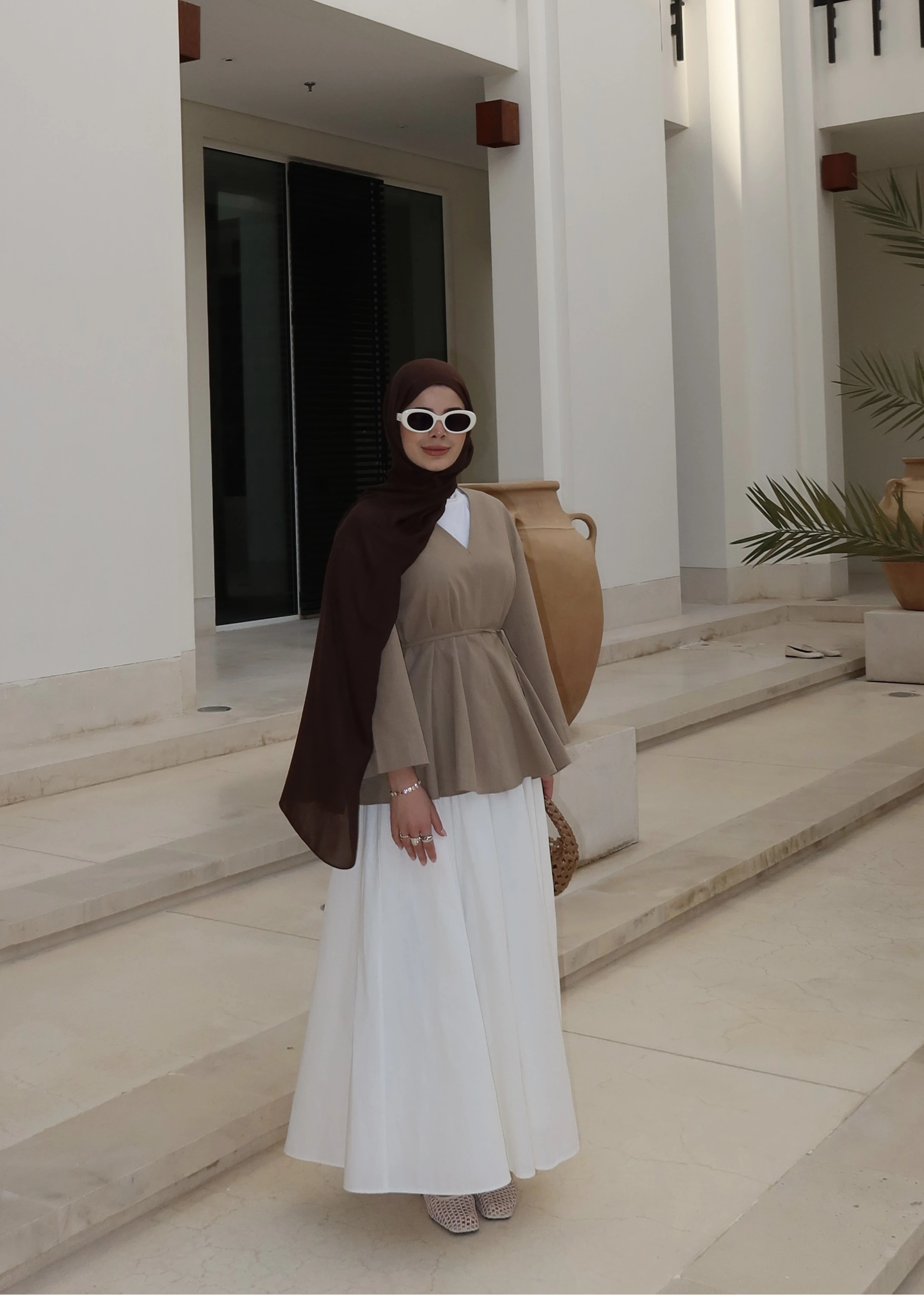 8975 KETEN V YAKA BLUZ !! VİZON