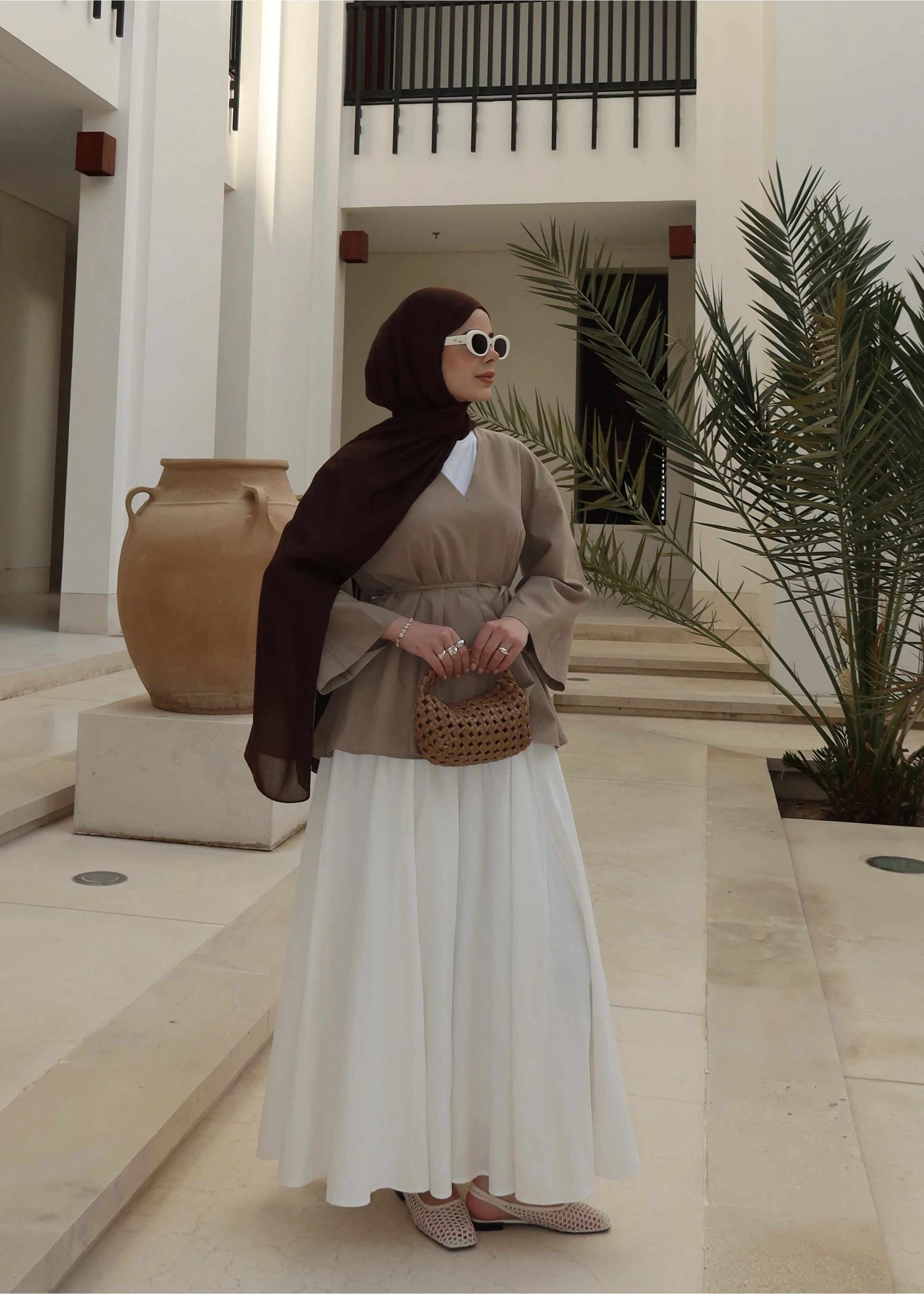 8975 KETEN V YAKA BLUZ !! VİZON