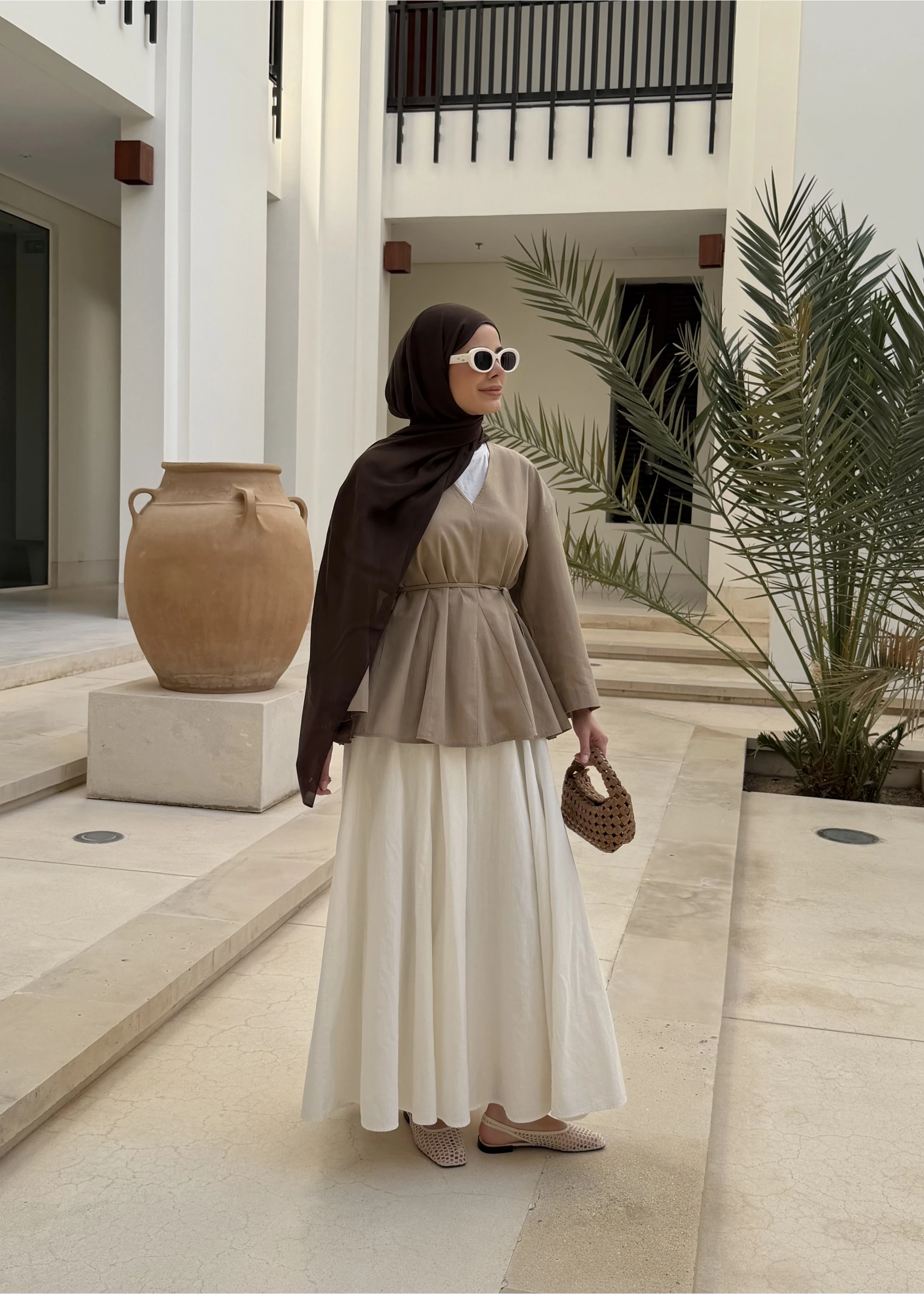 8975 KETEN V YAKA BLUZ !! VİZON