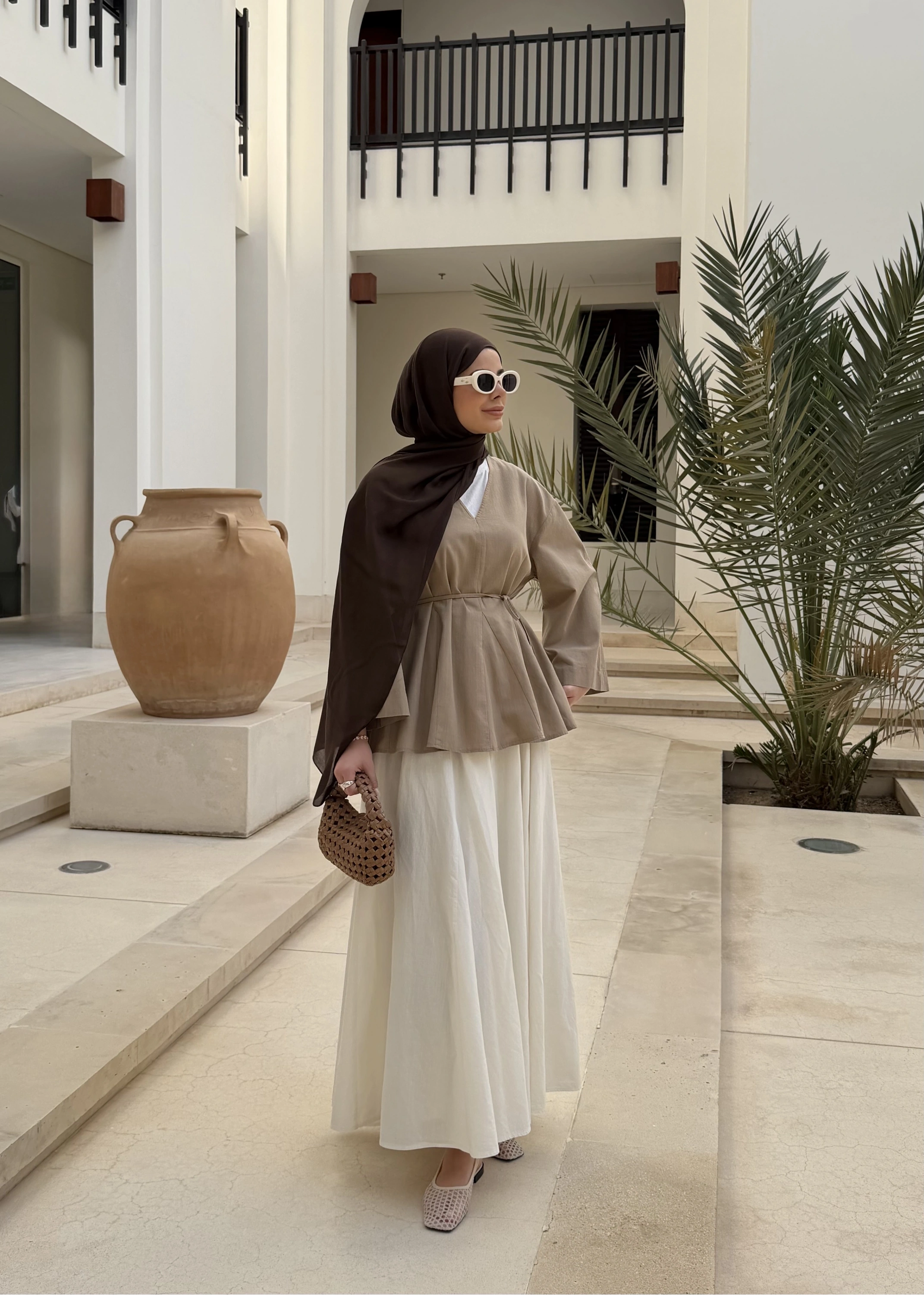 8975 KETEN V YAKA BLUZ !! VİZON